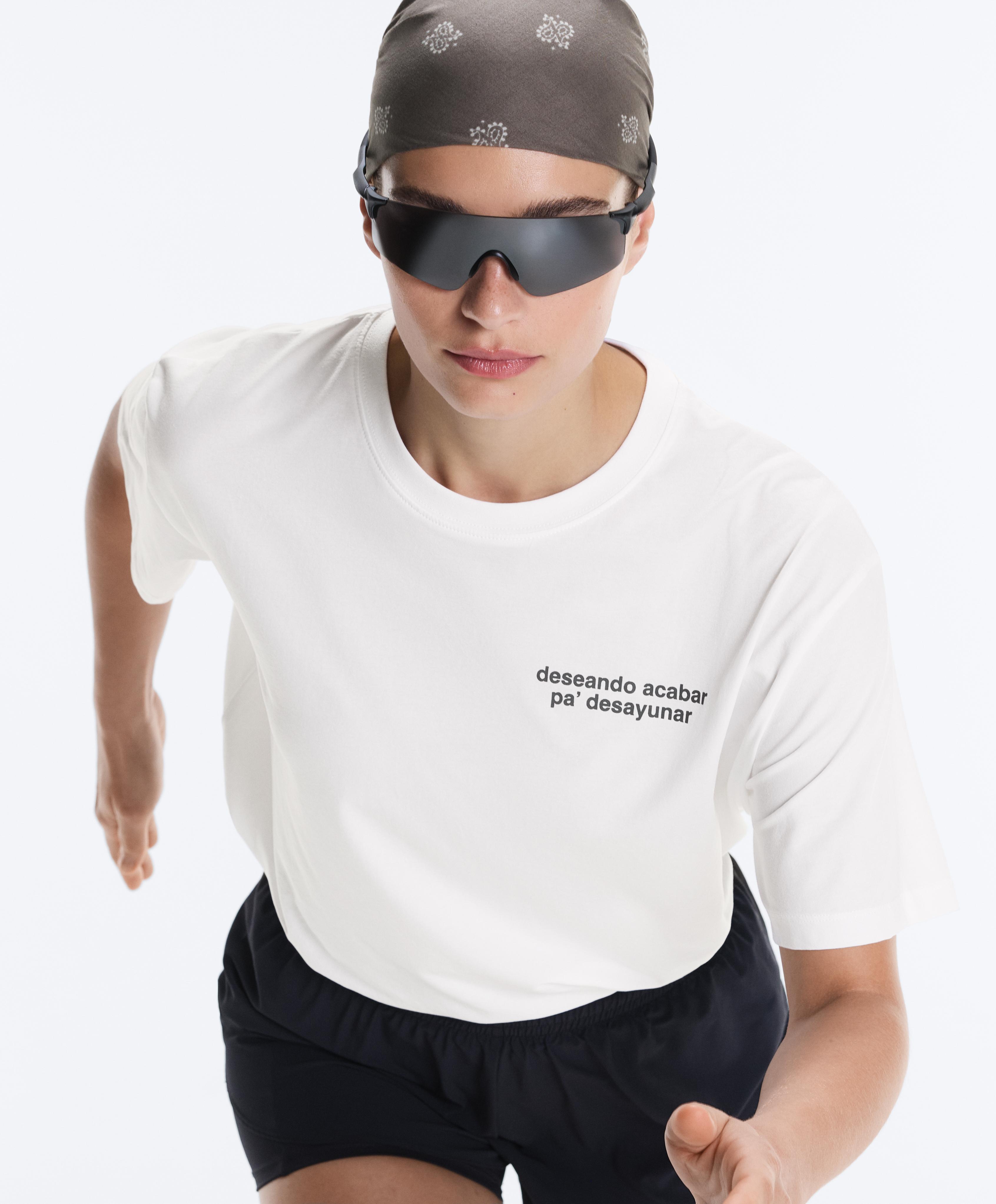 Boxy cotton blend T-shirt with slogan