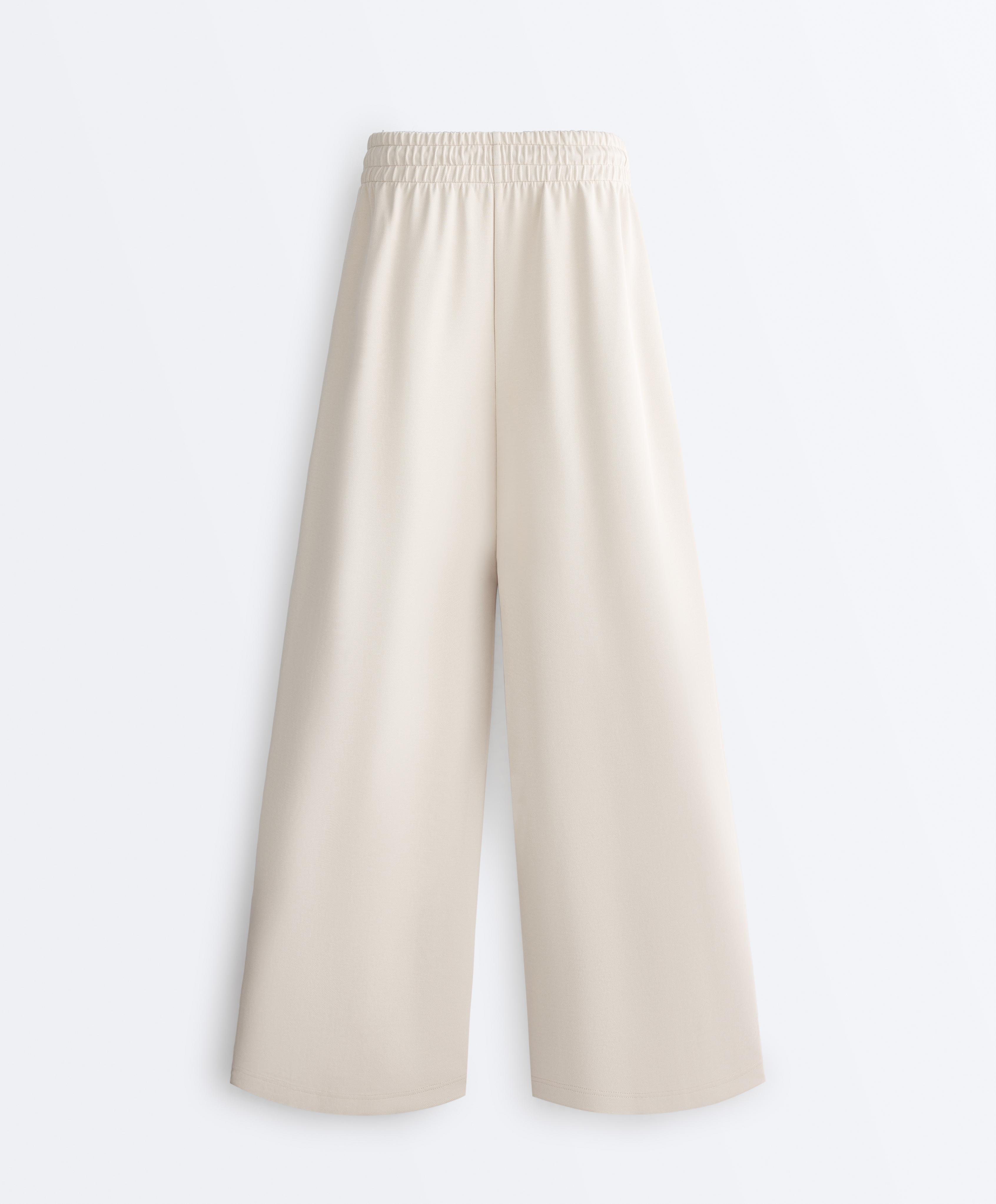 Wide-leg piqué pleat trousers with cotton — PALE MINK