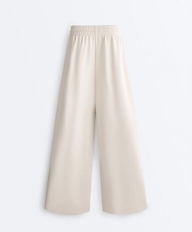 Wide-leg piqué pleat trousers with cotton — PALE MINK 9