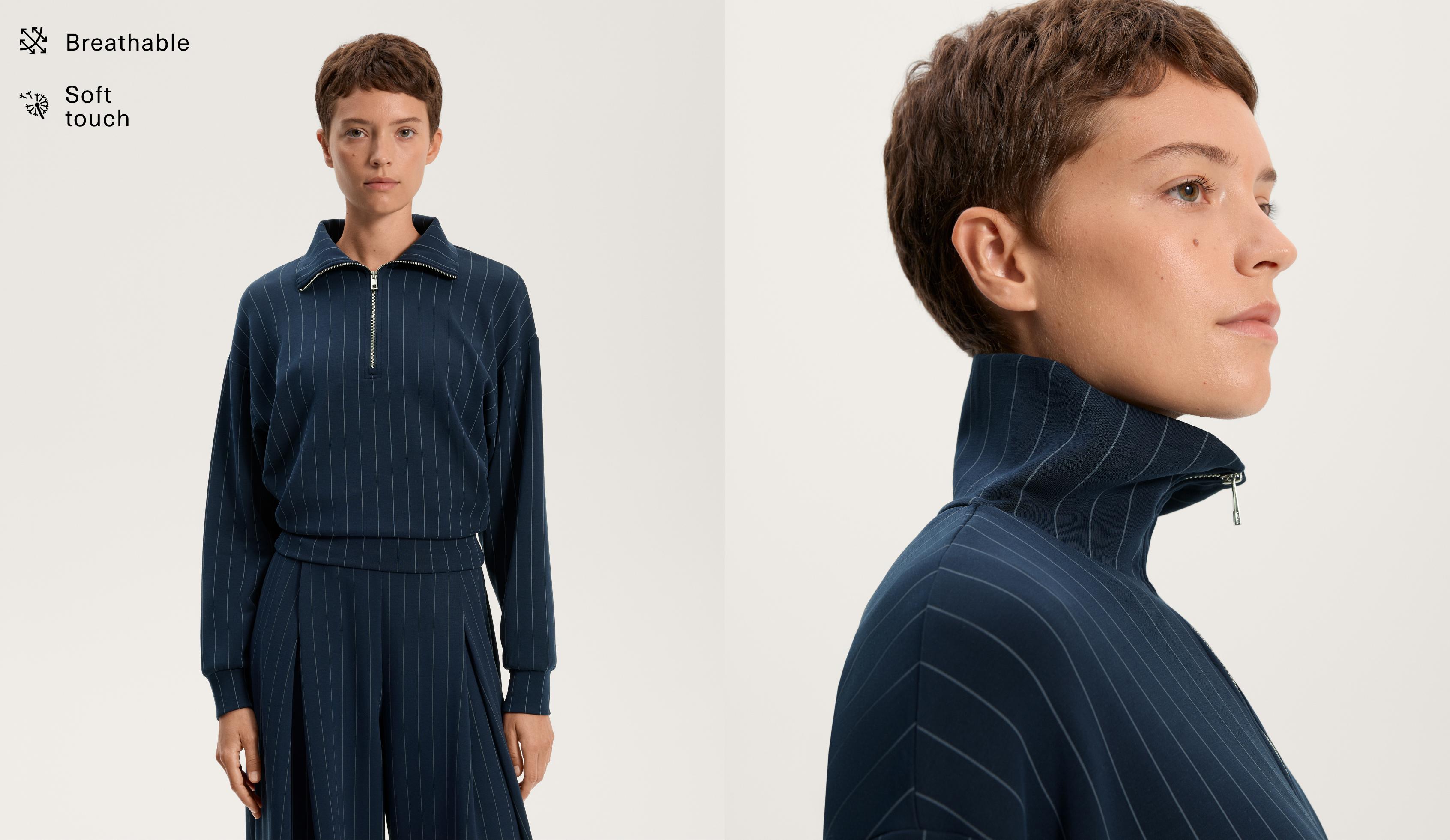 Striped half-zip sweatshirt with soft-touch modal Striped half-zip sweatshirt with soft-touch modal