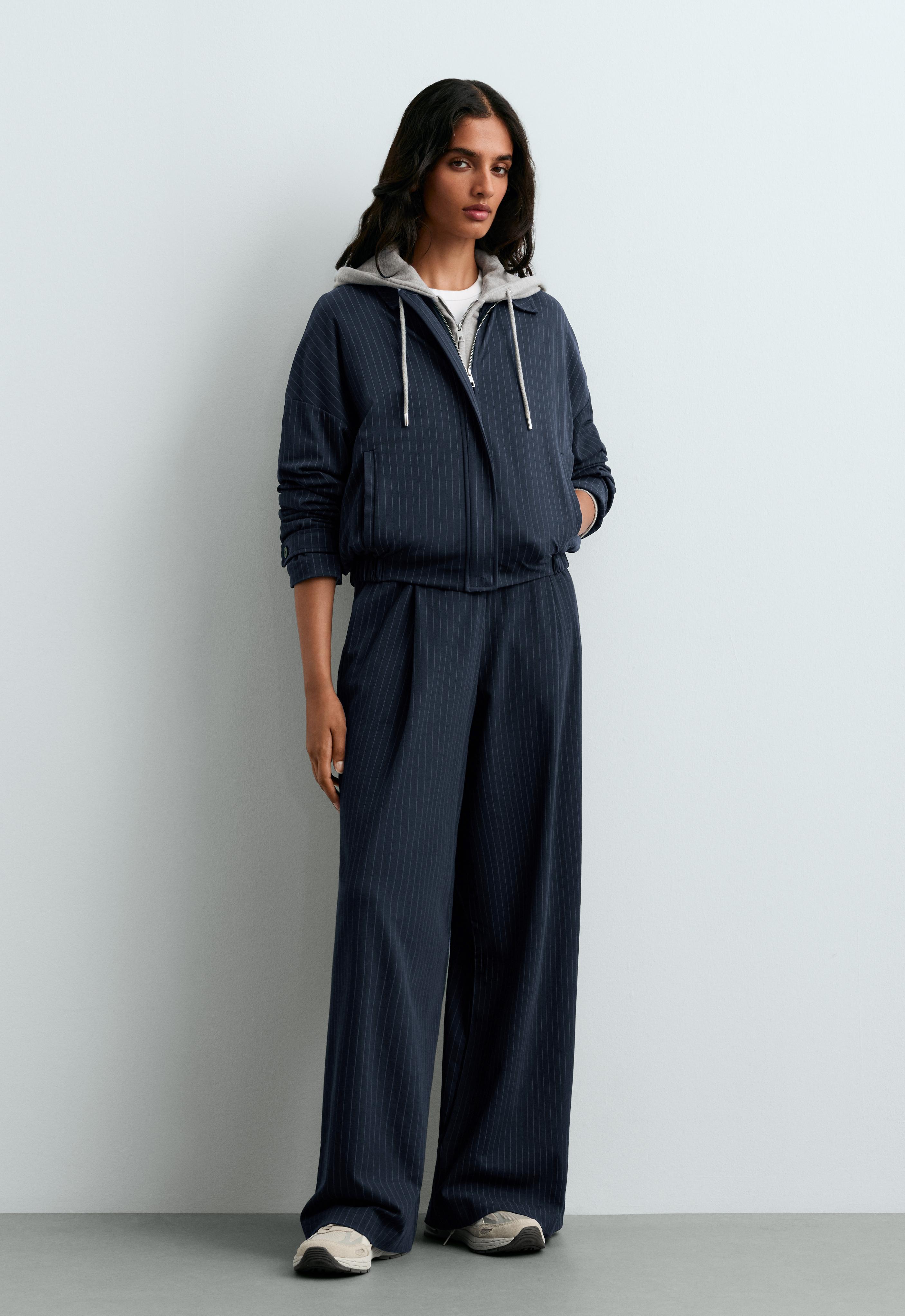 Pinstripe piqué polo neck jacket with cotton
