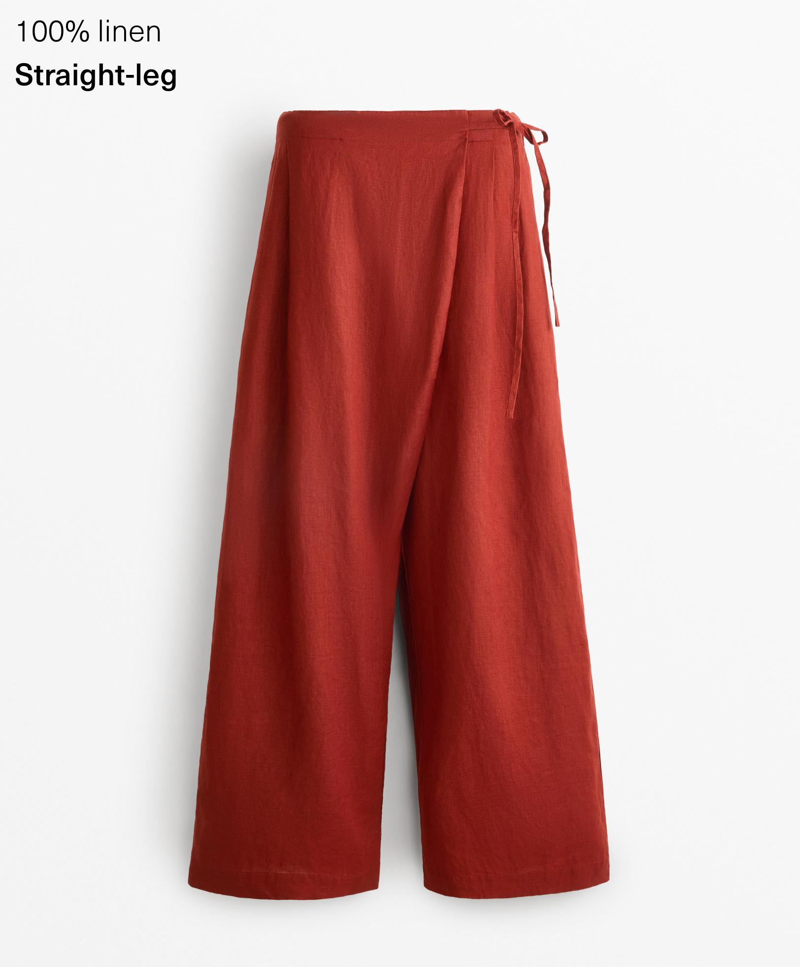 Pantaloni drepți largi cu pareo încrucișat 100% in Pantaloni drepți largi cu pareo încrucișat 100% in