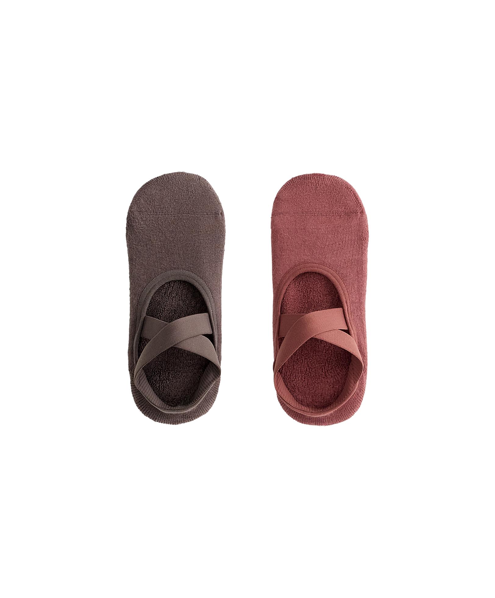 2 pairs of padded cotton blend yoga and Pilates invisible socks with crossover straps — ROSETTE BLUSH