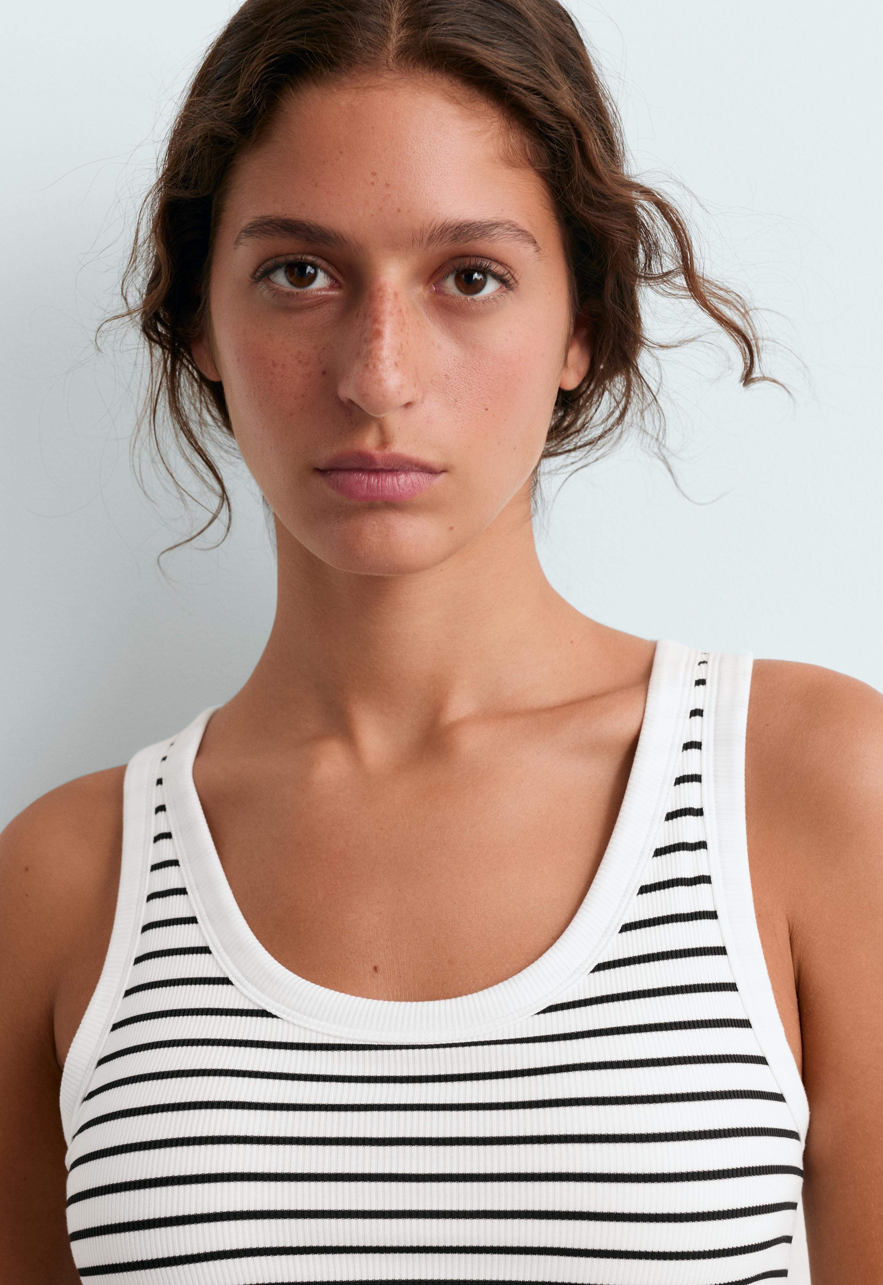 Long modal rib stripe tank top — BLACK