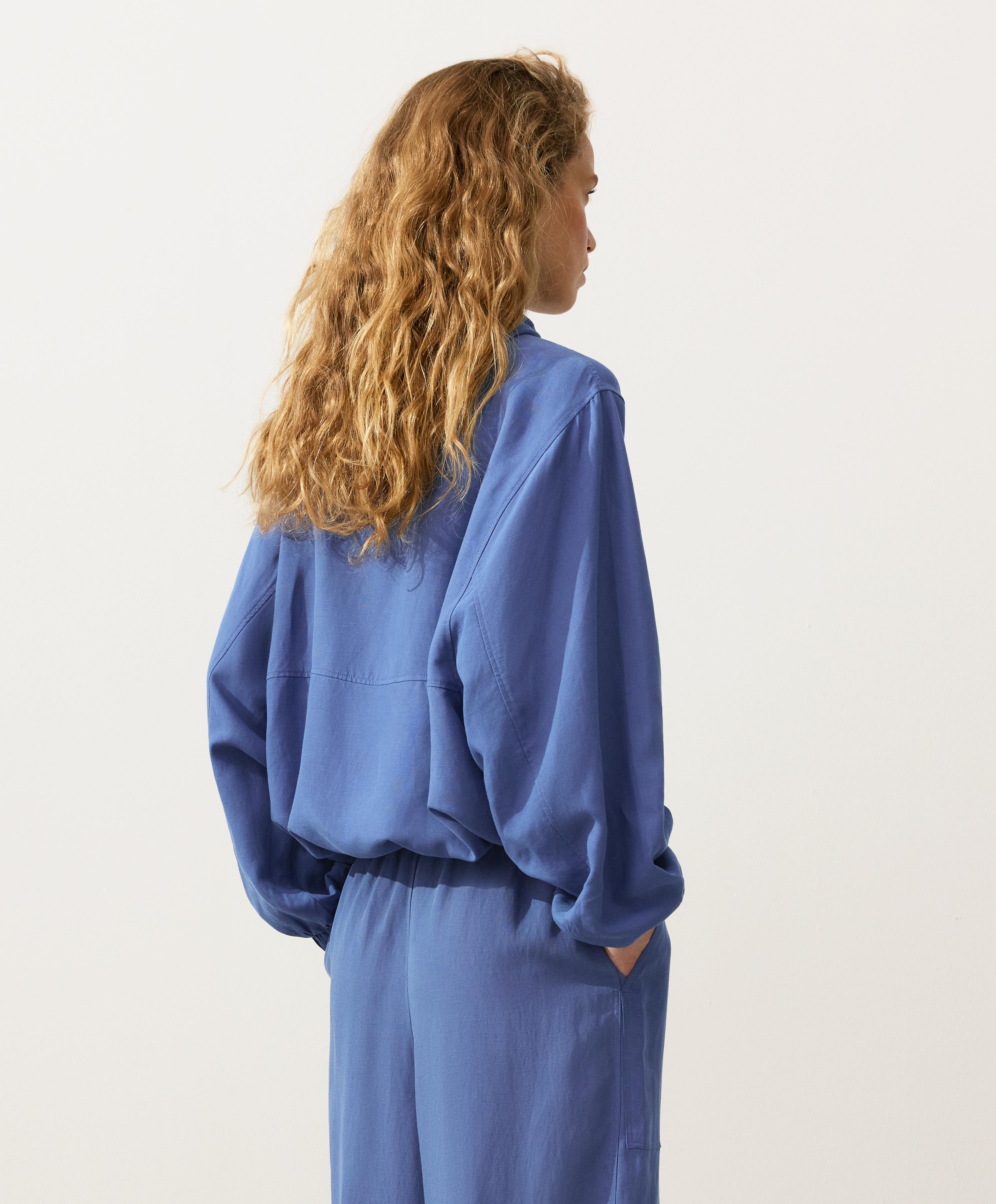 Half-zip sweatshirt with front pocket, lyocell and 24% linen blend — MID-WASHED BLUE