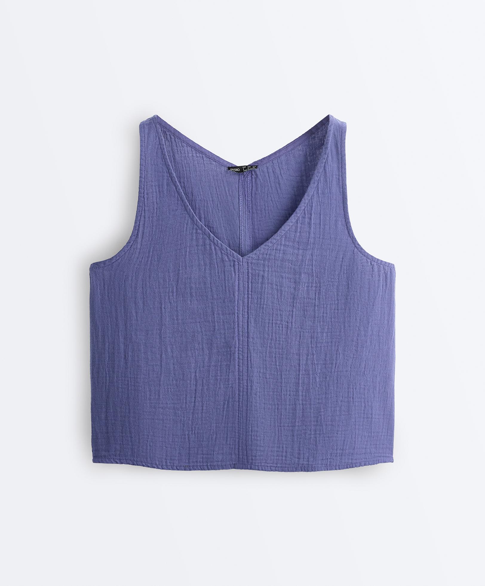 100% cotton gauze V-neck strappy top — BLUEBERRY