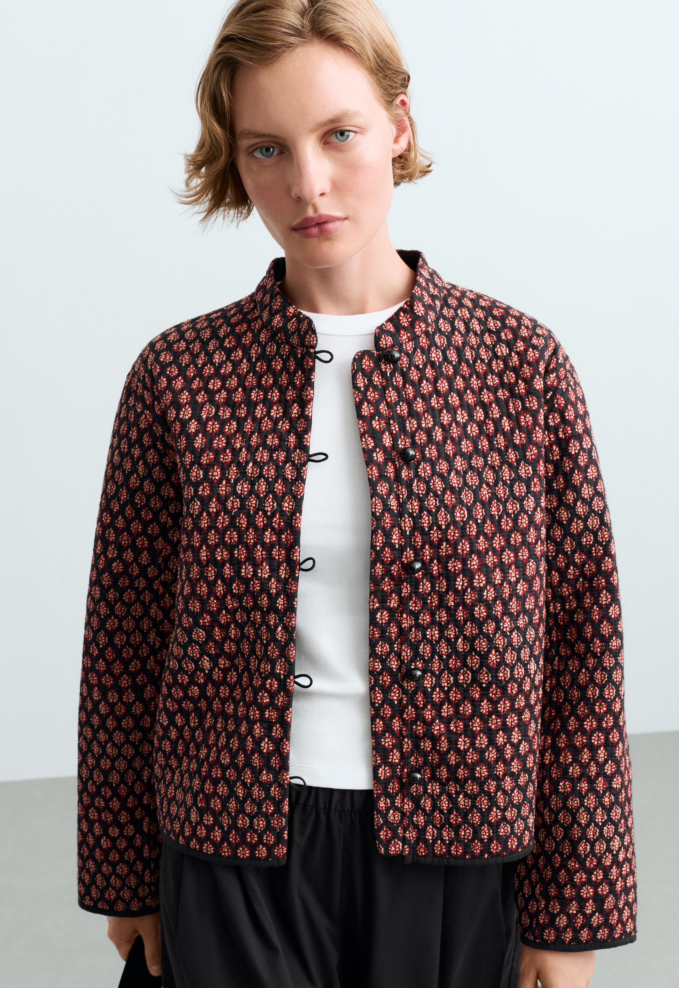 100% cotton quilted mandarin collar jacket — MAROON