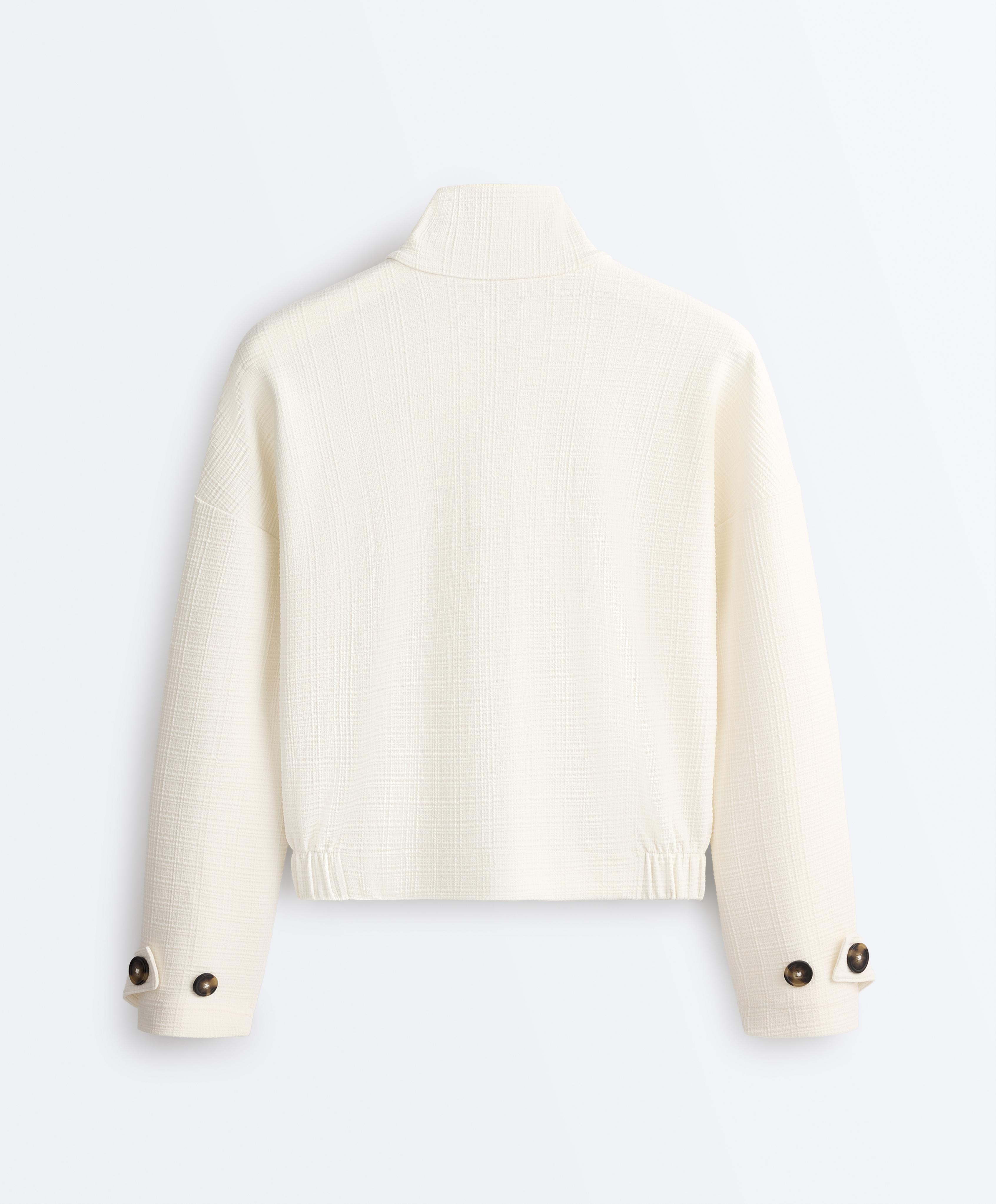 Cotton stripe texture cropped jacket — PALE ECRU