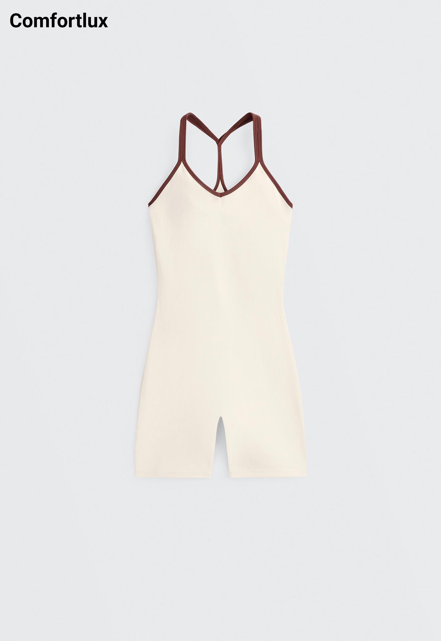 Comfortlux short jumpsuit with contrast double straps — PALE ECRU