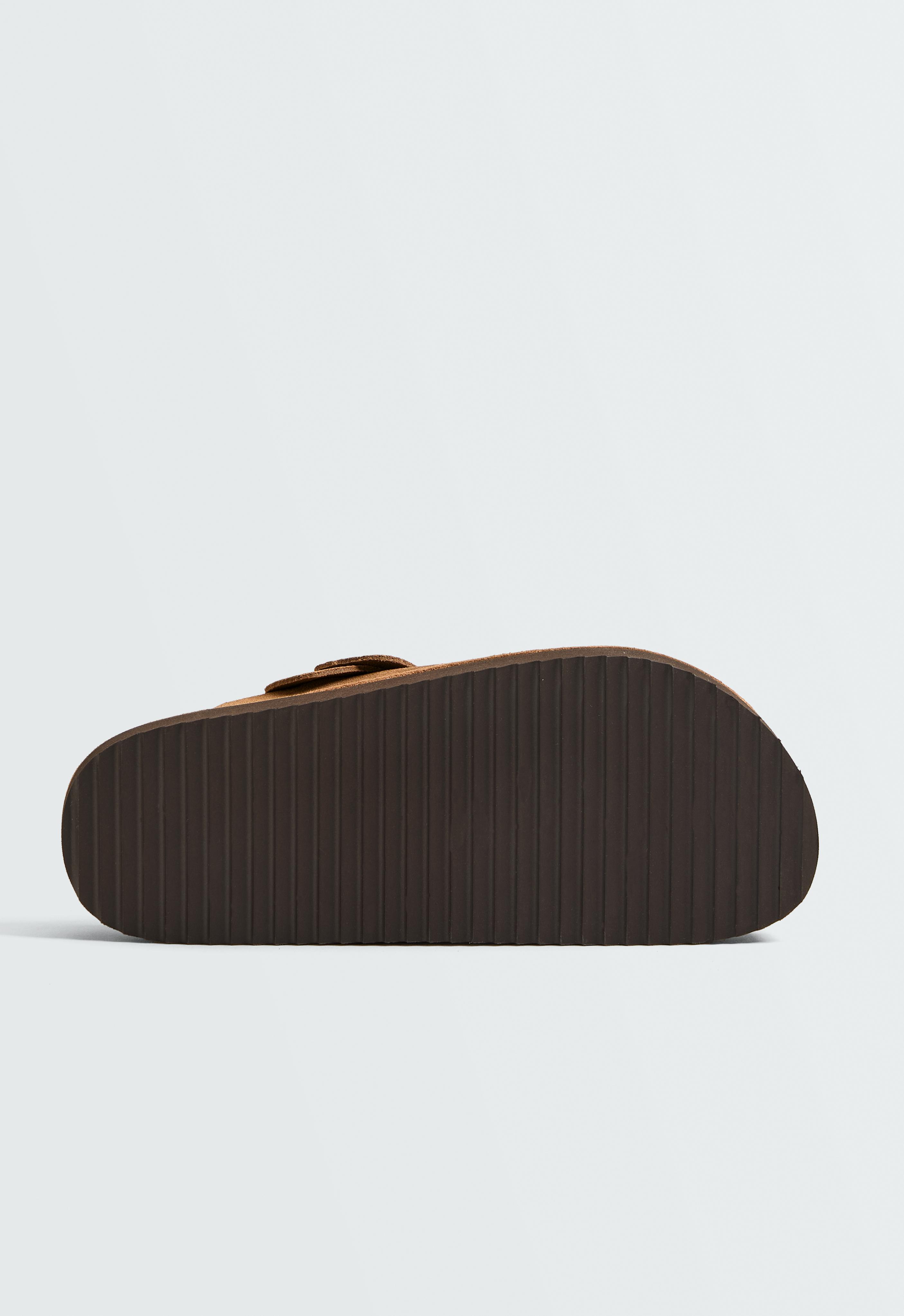Split-leather buckled mules — LEATHER