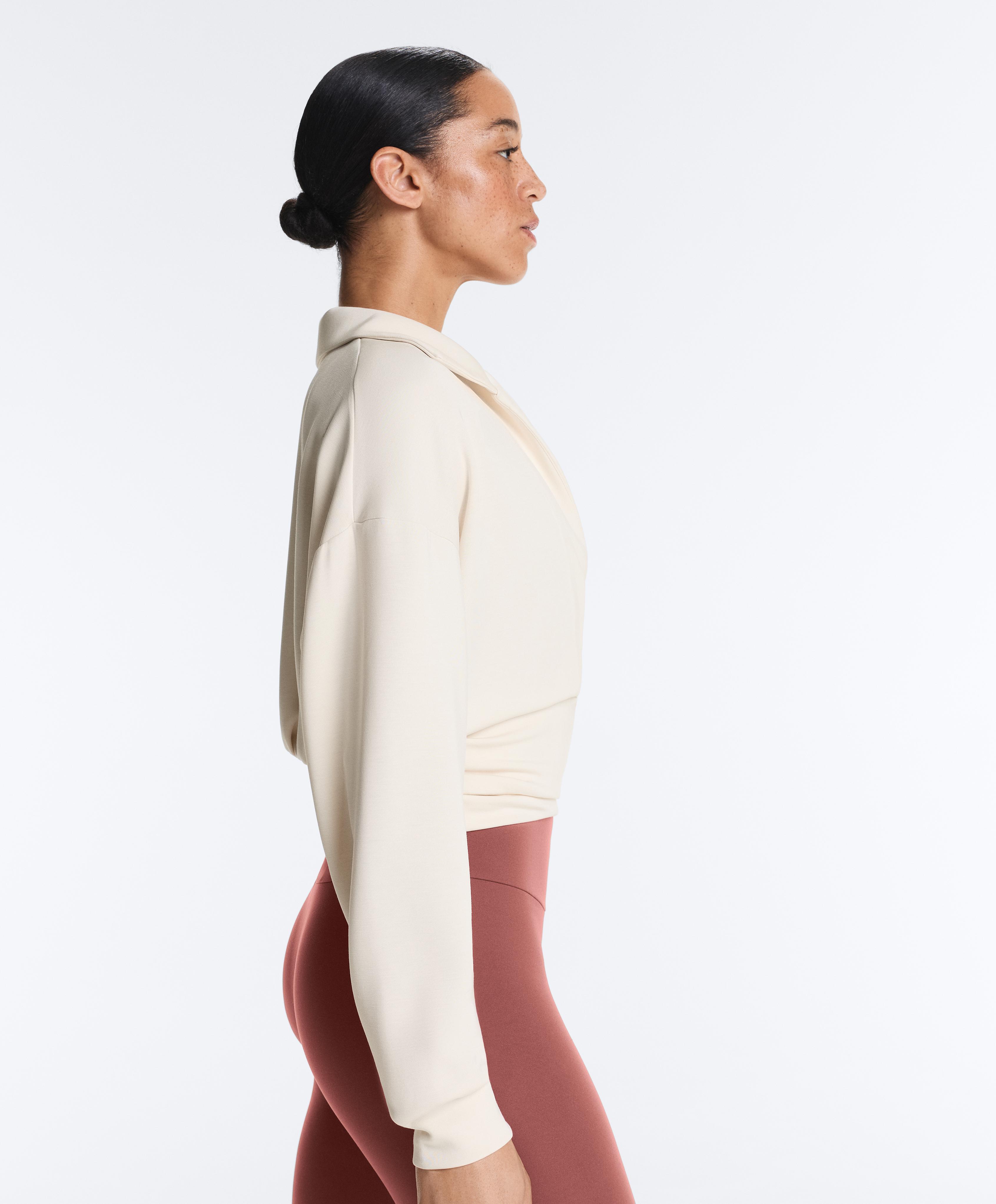 Wrap polo neck sweatshirt with soft-touch modal — PALE ECRU