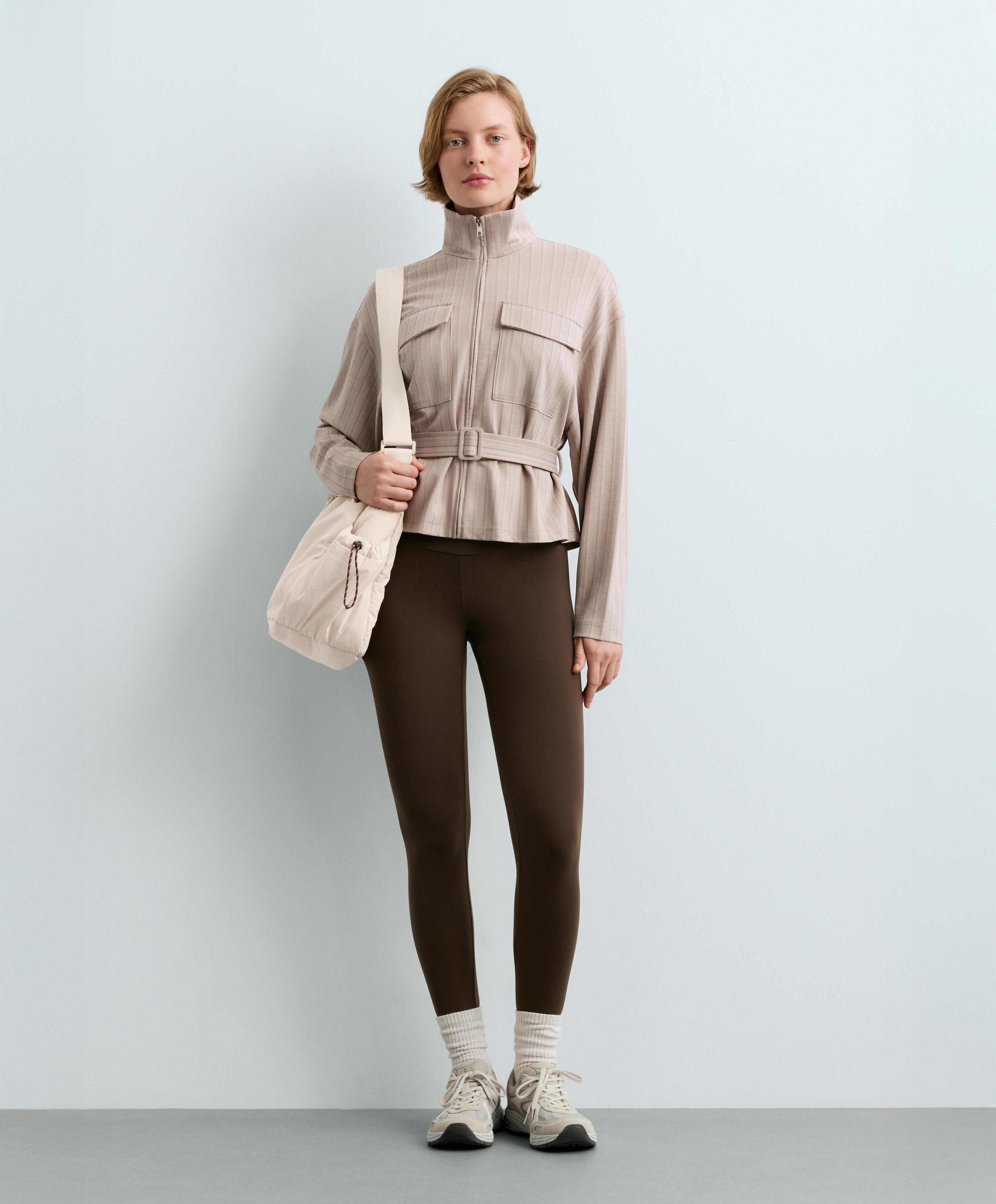 Soft-touch striped belted jacket — SOFT MINK