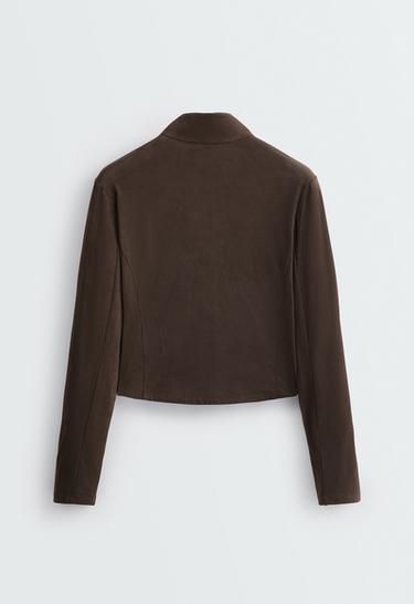 Fitted suede-effect jacket — Dark chocolate 7