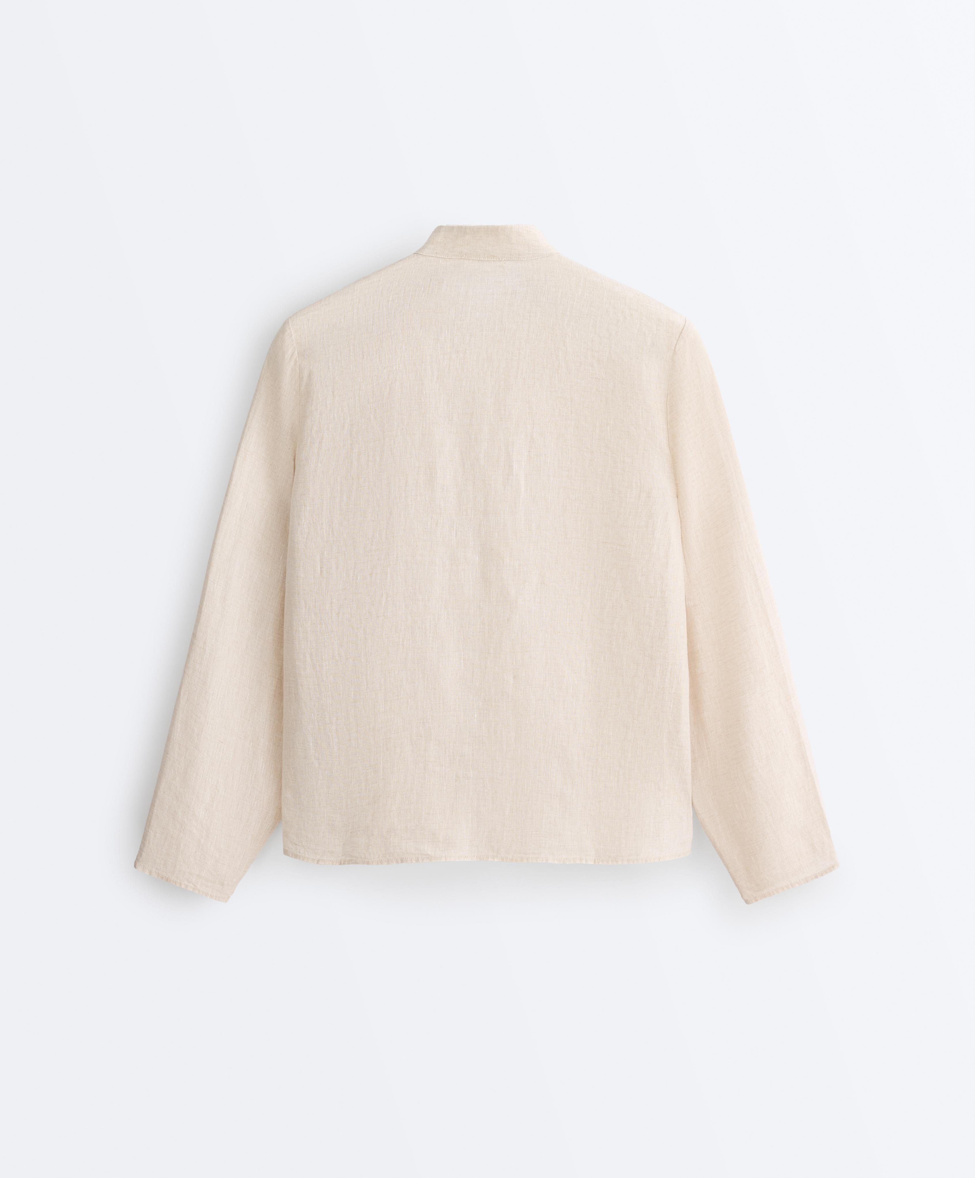 100% linen stand-up collar shirt — SAND MELANGE