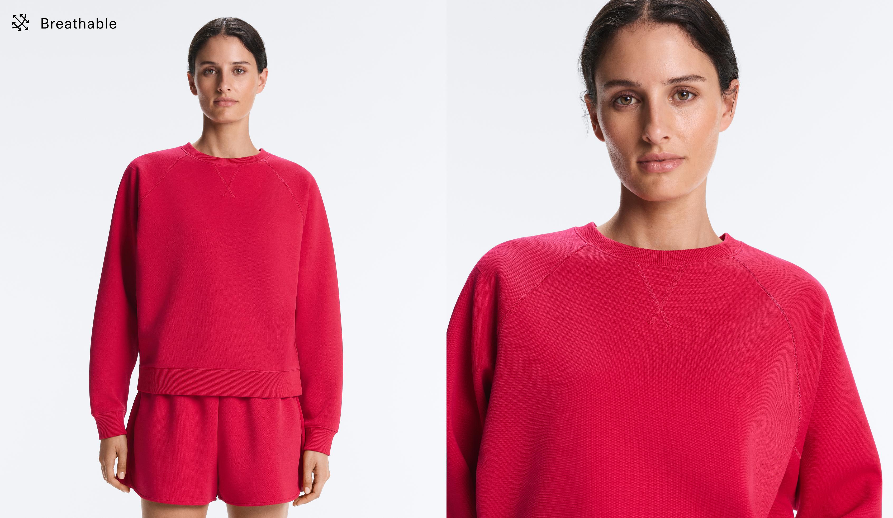 Round neck sweatshirt with piqué cotton — RED