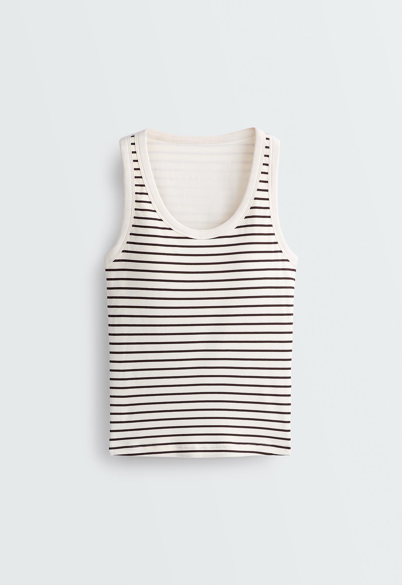Long modal rib stripe tank top — DARK BROWN