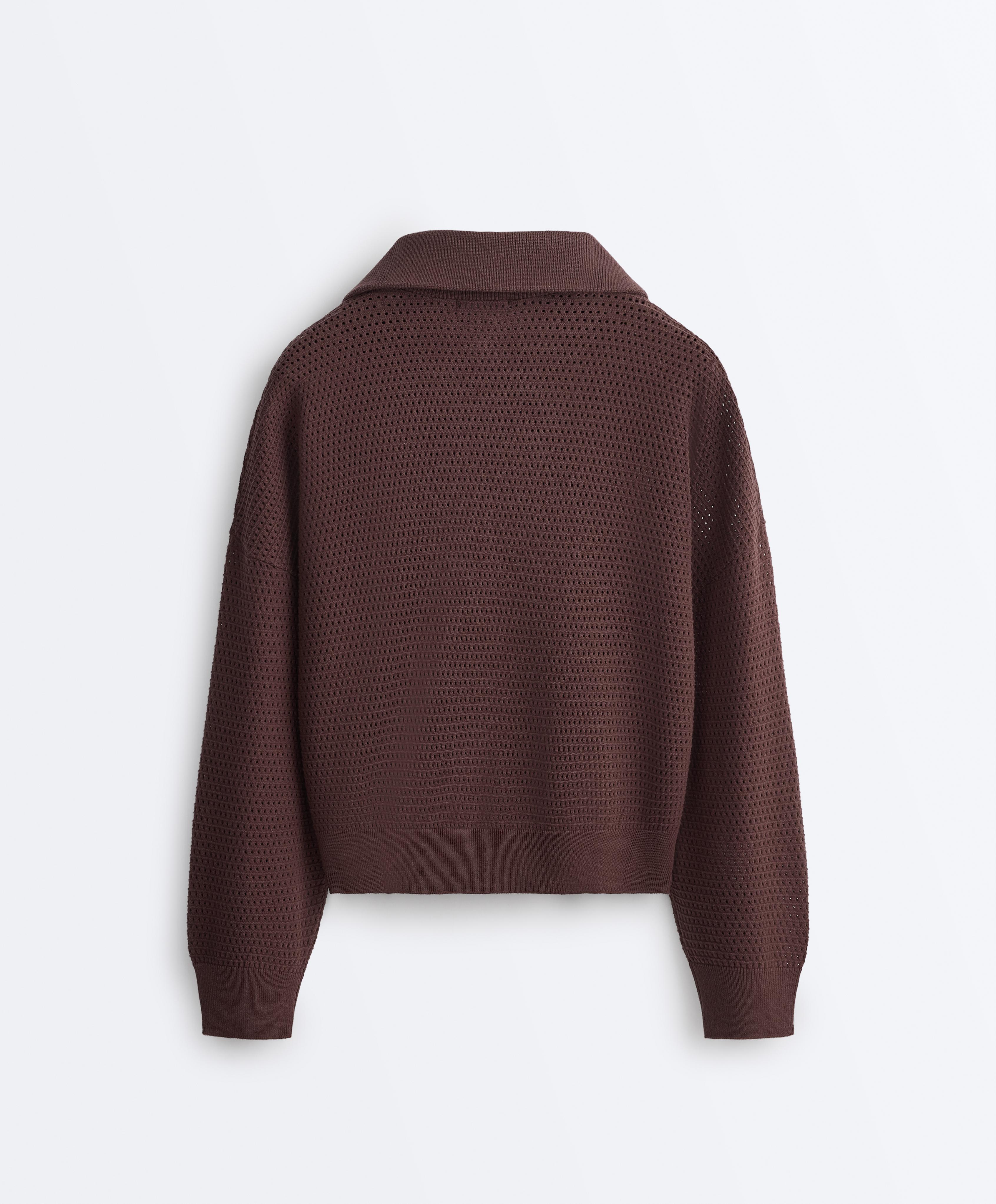 Cotton-blend open knit jumper — CHOCOLATE