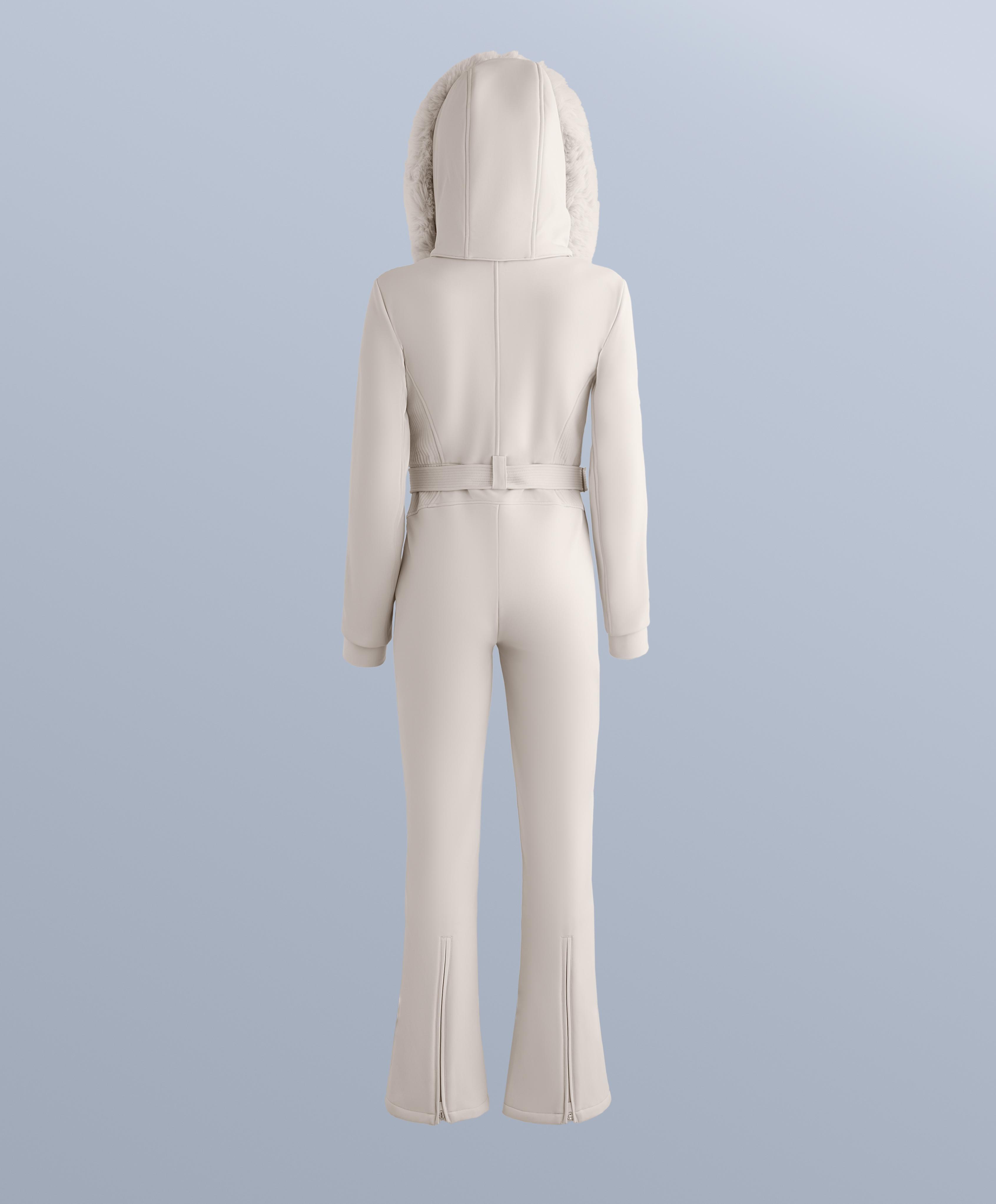 Water-resistant fitted stretch SKI jumpsuit — PALE MINK