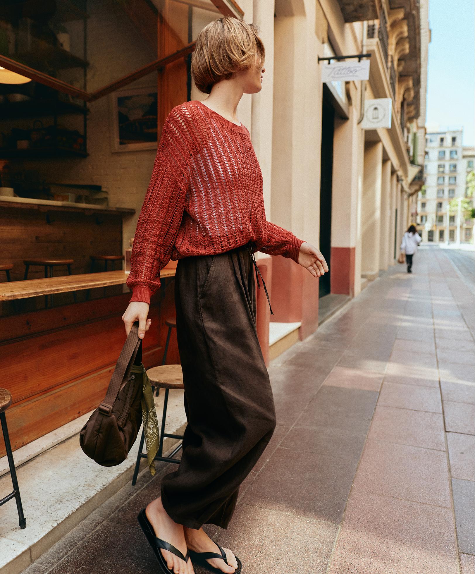 100% linen balloon trousers — DARK BROWN