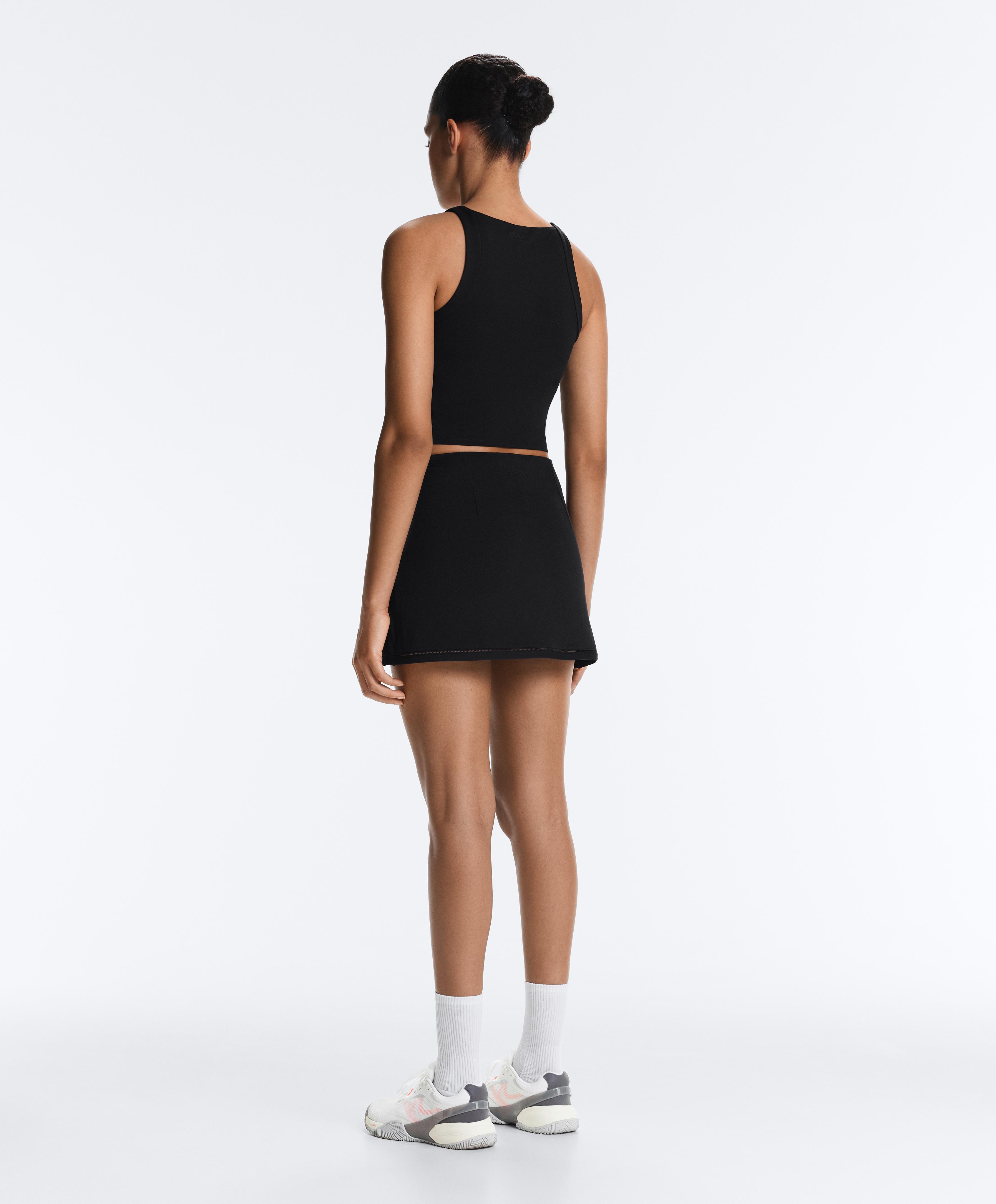 Comfortlux halterneck tank top with hemstitch — BLACK