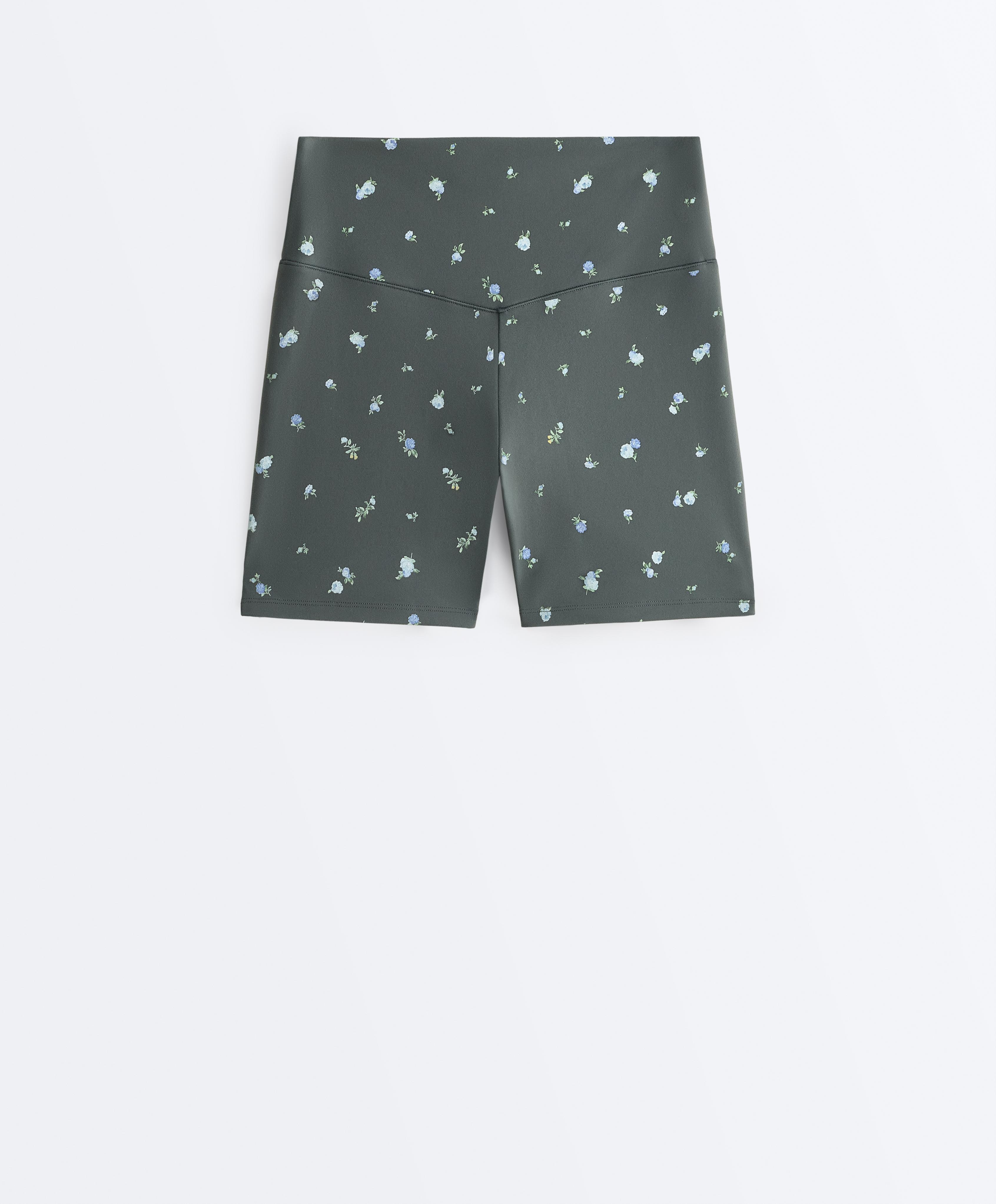 Evermove high-rise 10cm hot pants with floral print — STEEL GREY