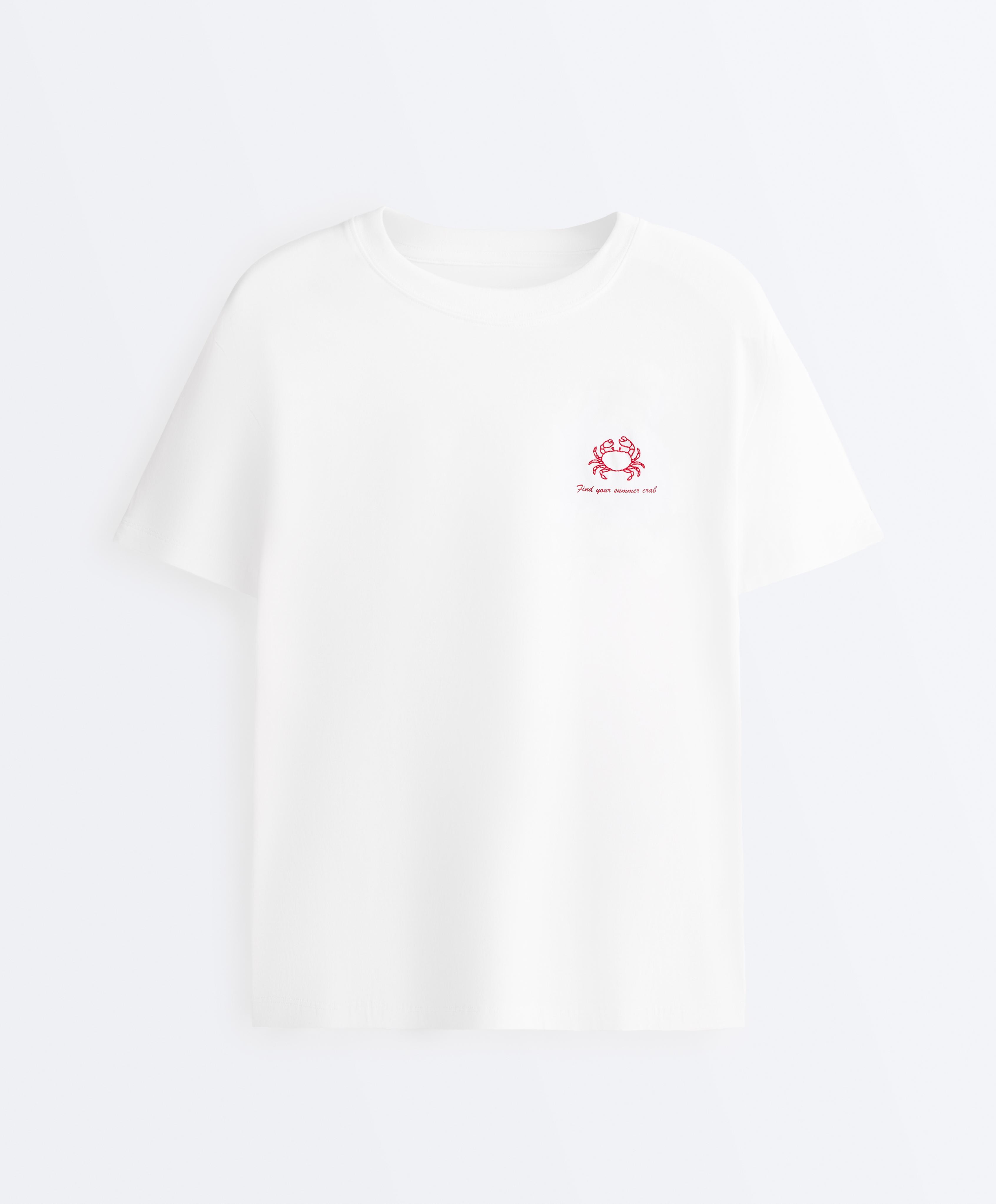 Boxy short-sleeved cotton blend T-shirt with slogan — WHITE 