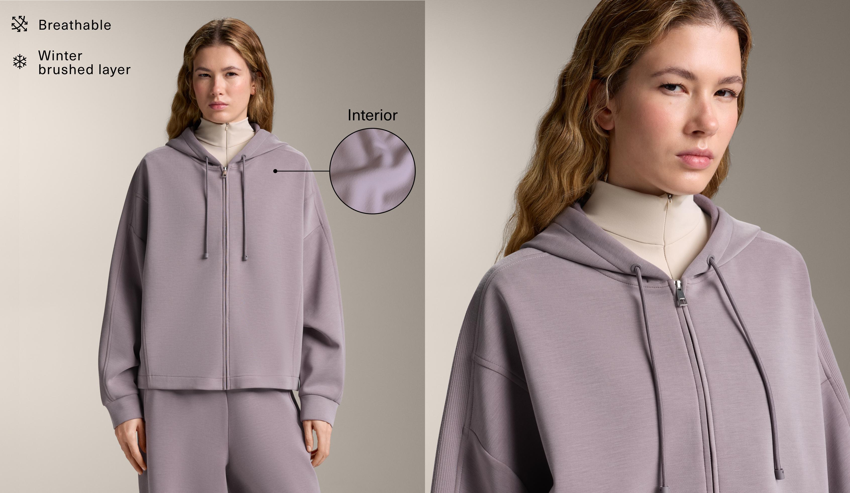 Hooded jacket with rib details and brushed modal