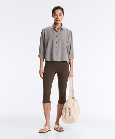 Short gingham lyocell blend shirt — DARK REDDISH‑BROWN 2