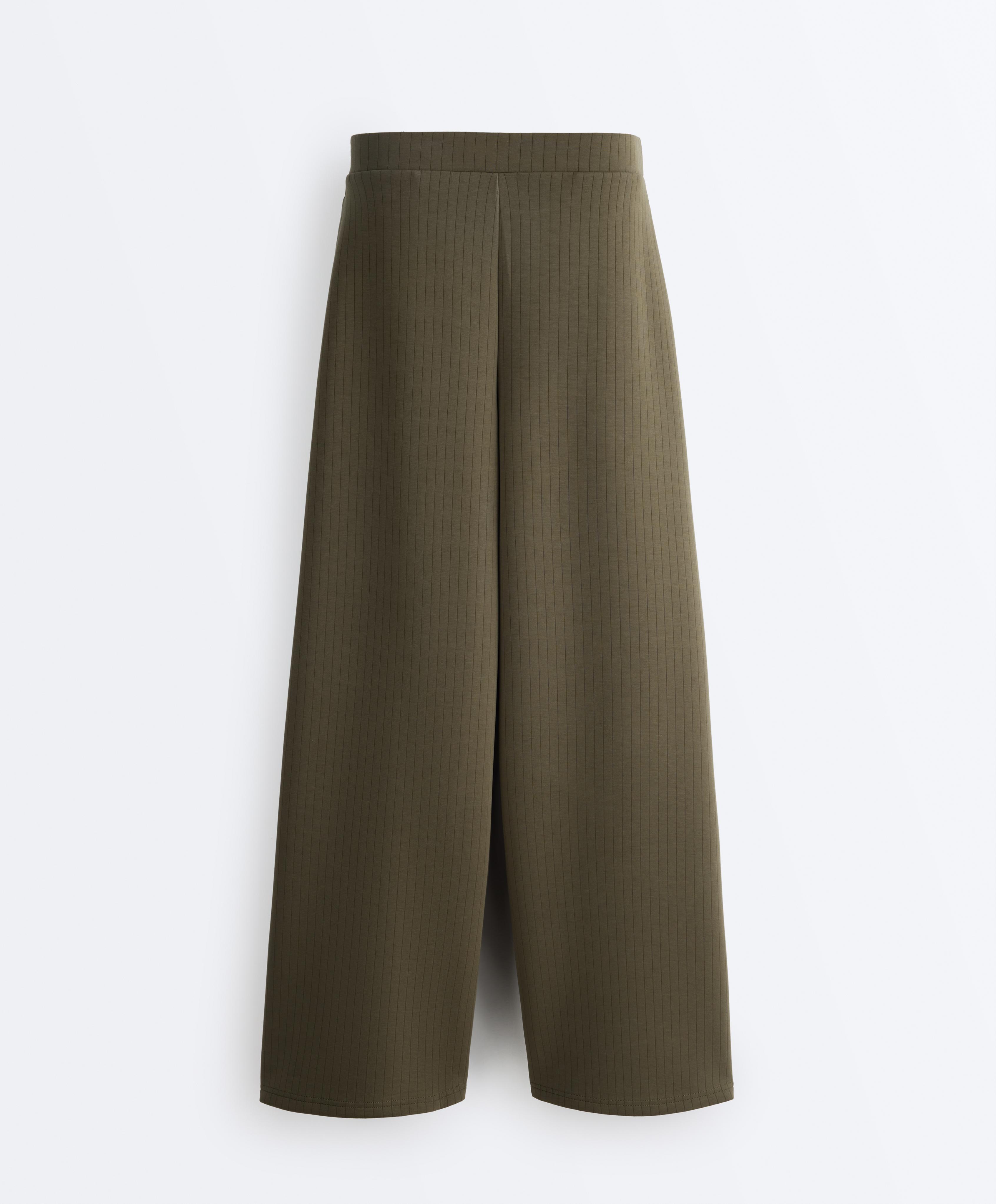 Straight-leg striped trousers with soft-touch modal — KHAKI
