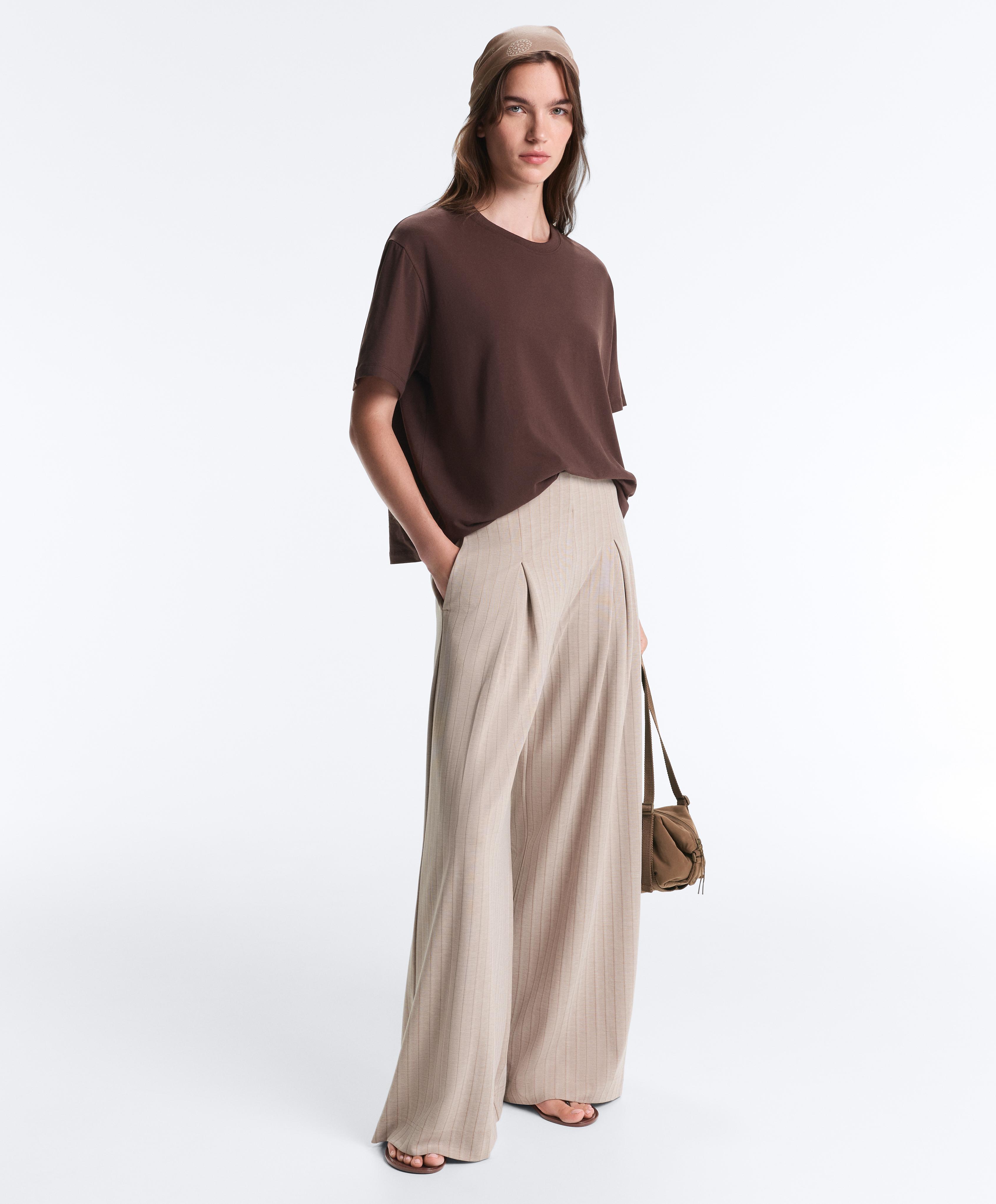 Soft-touch striped wide-leg trousers — SOFT MINK