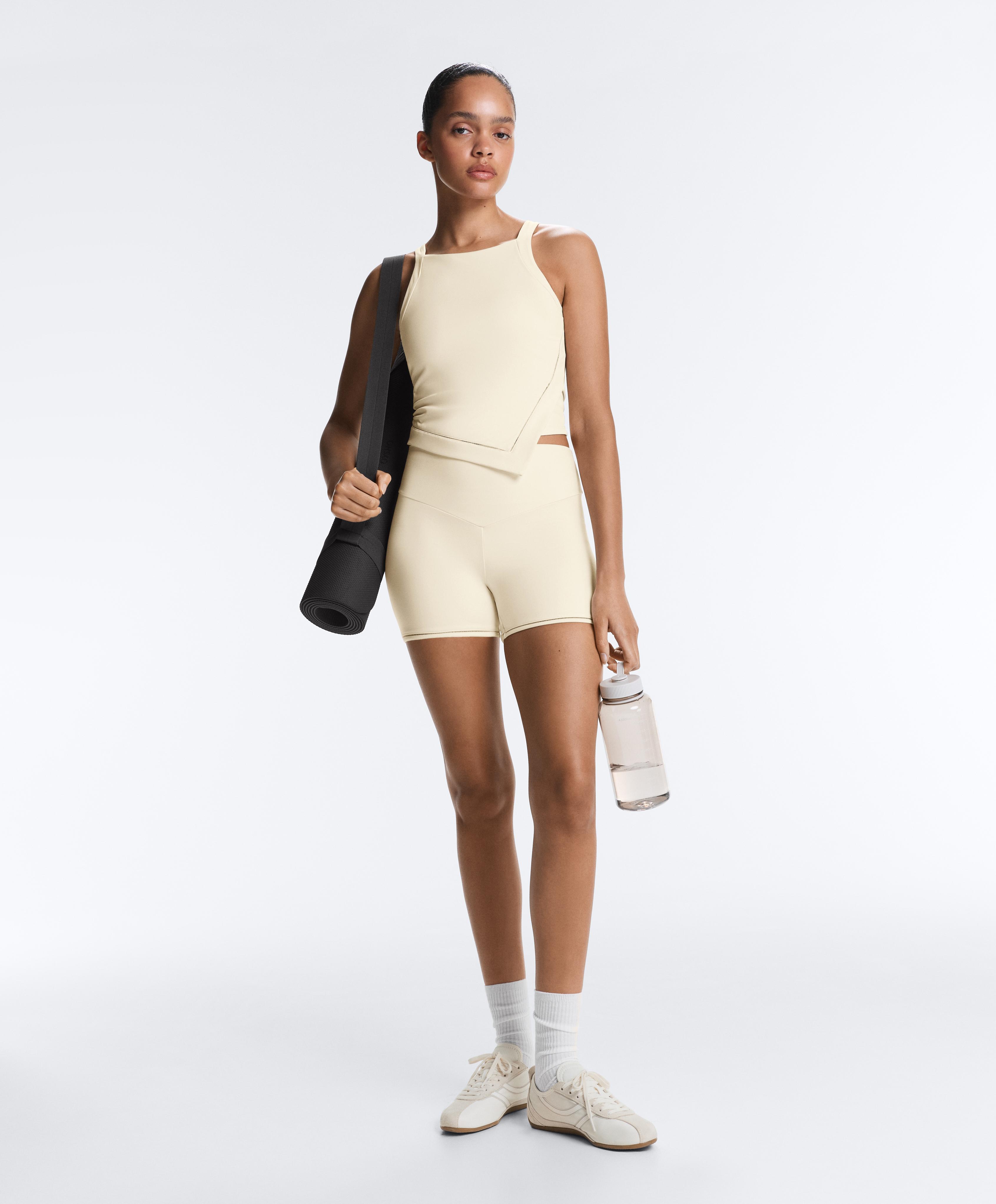 Comfortlux halterneck tank top with hemstitch — ECRU