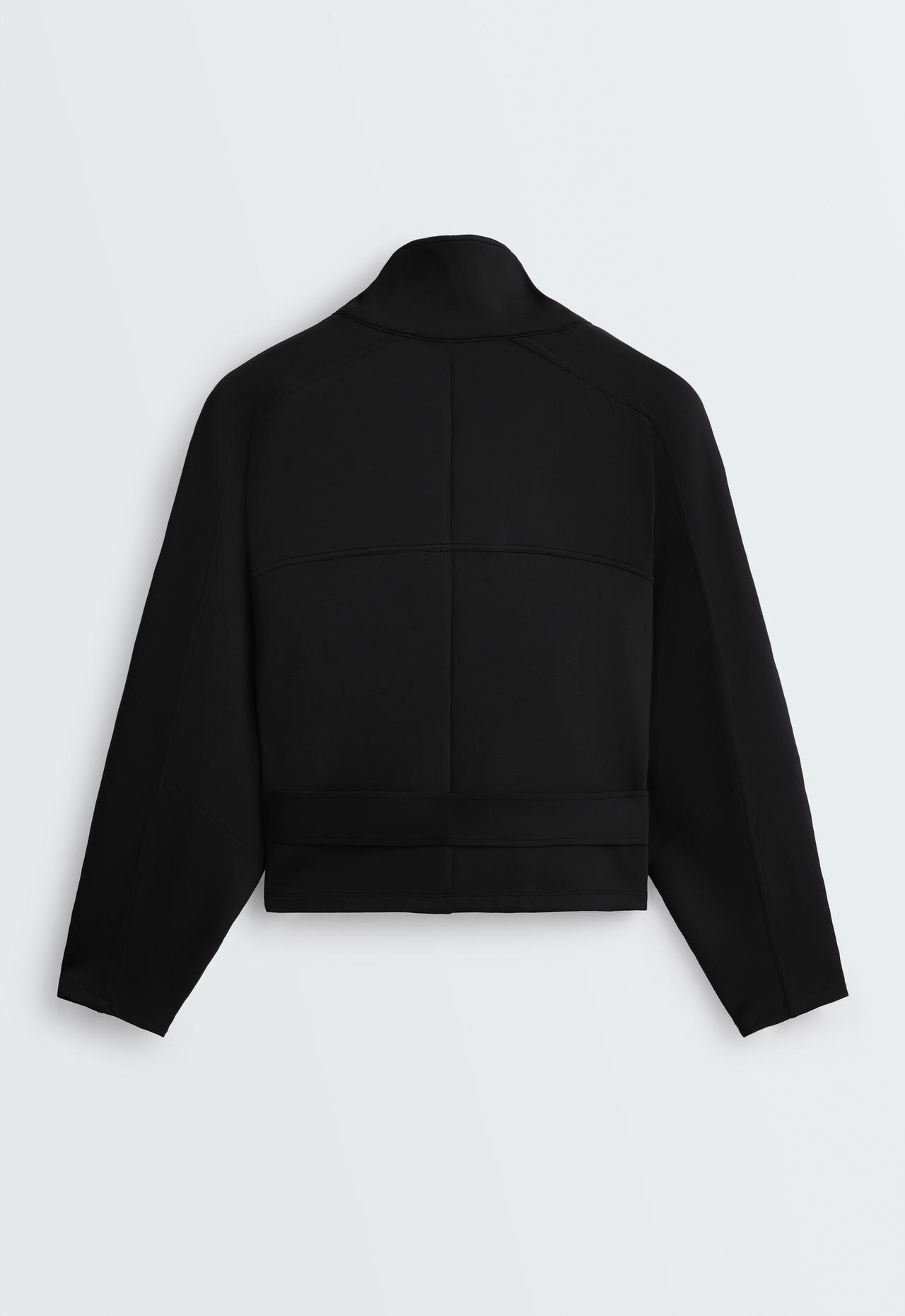Cropped neoprene-effect jacket with belt — BLACK