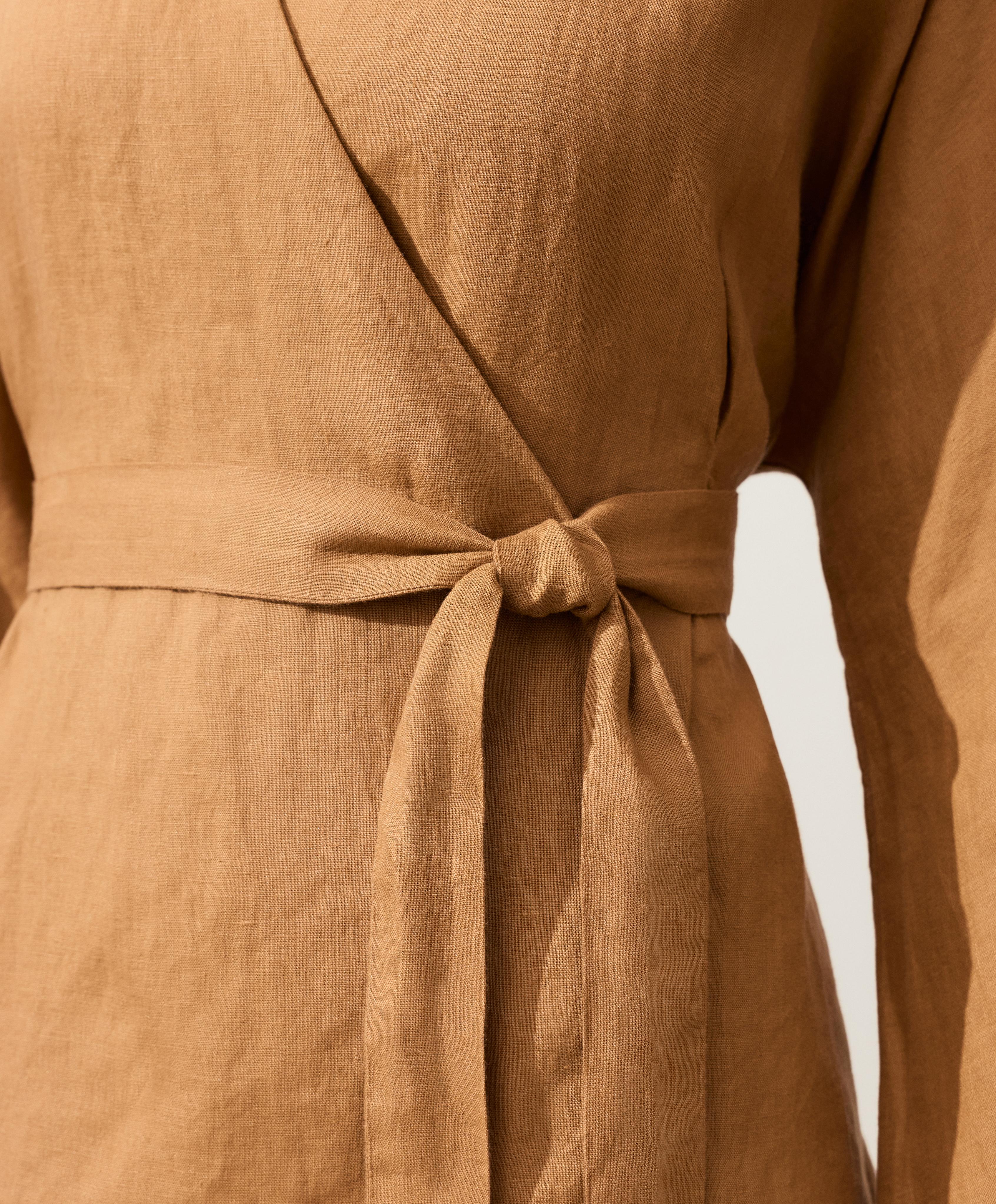 100% linen striped kimono shirt — MUSTARD