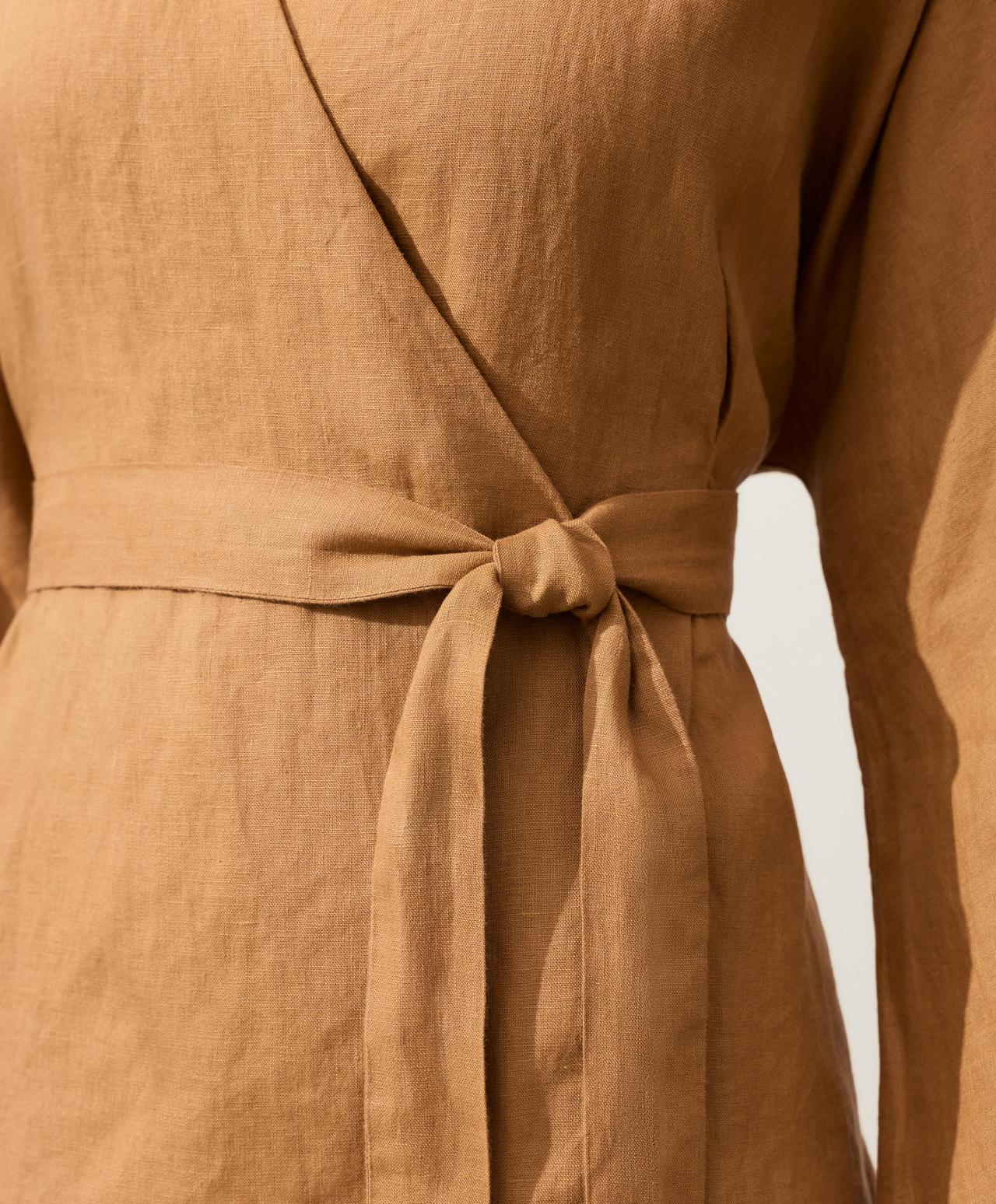 100% linen striped kimono shirt — MUSTARD