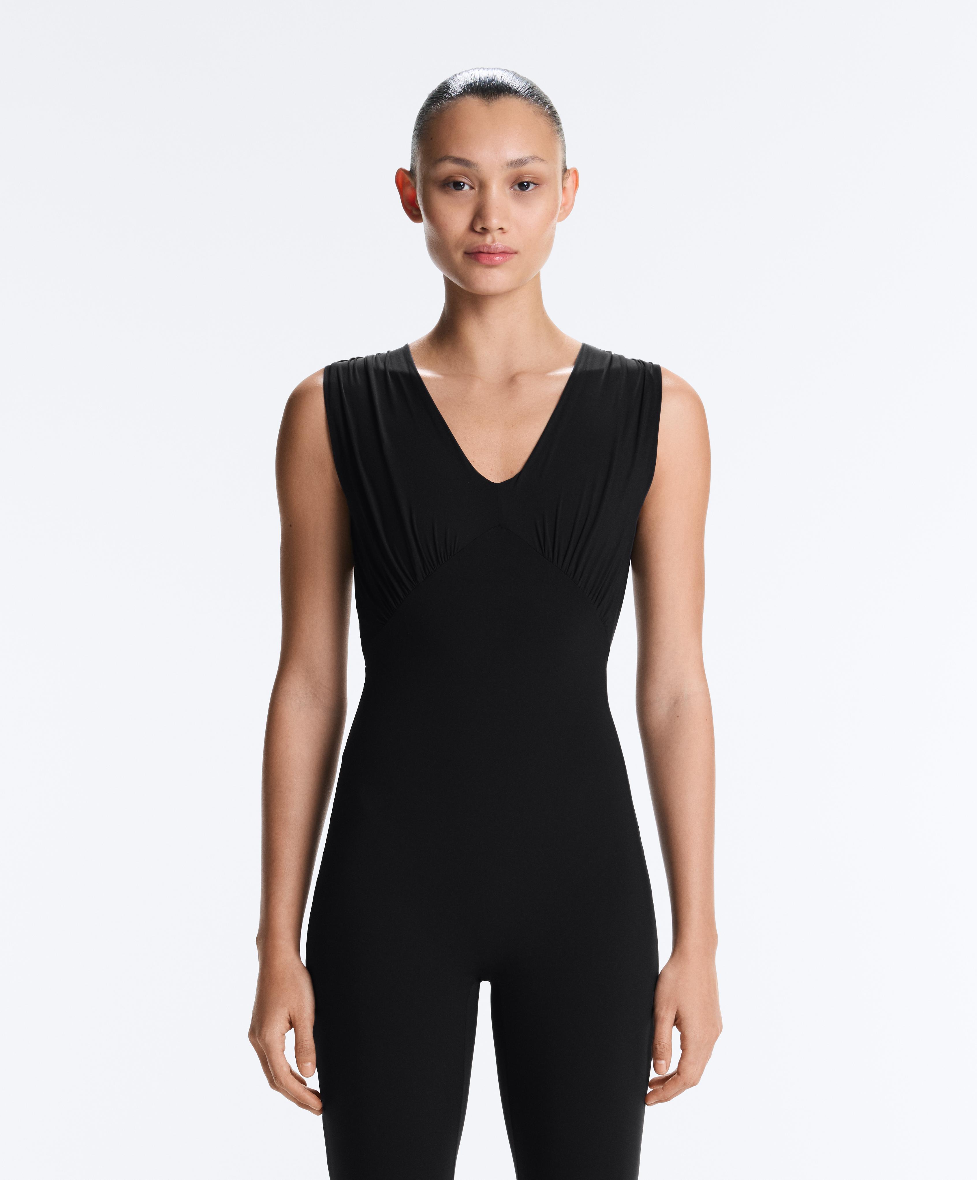 Light Touch V-neck jumpsuit — BLACK