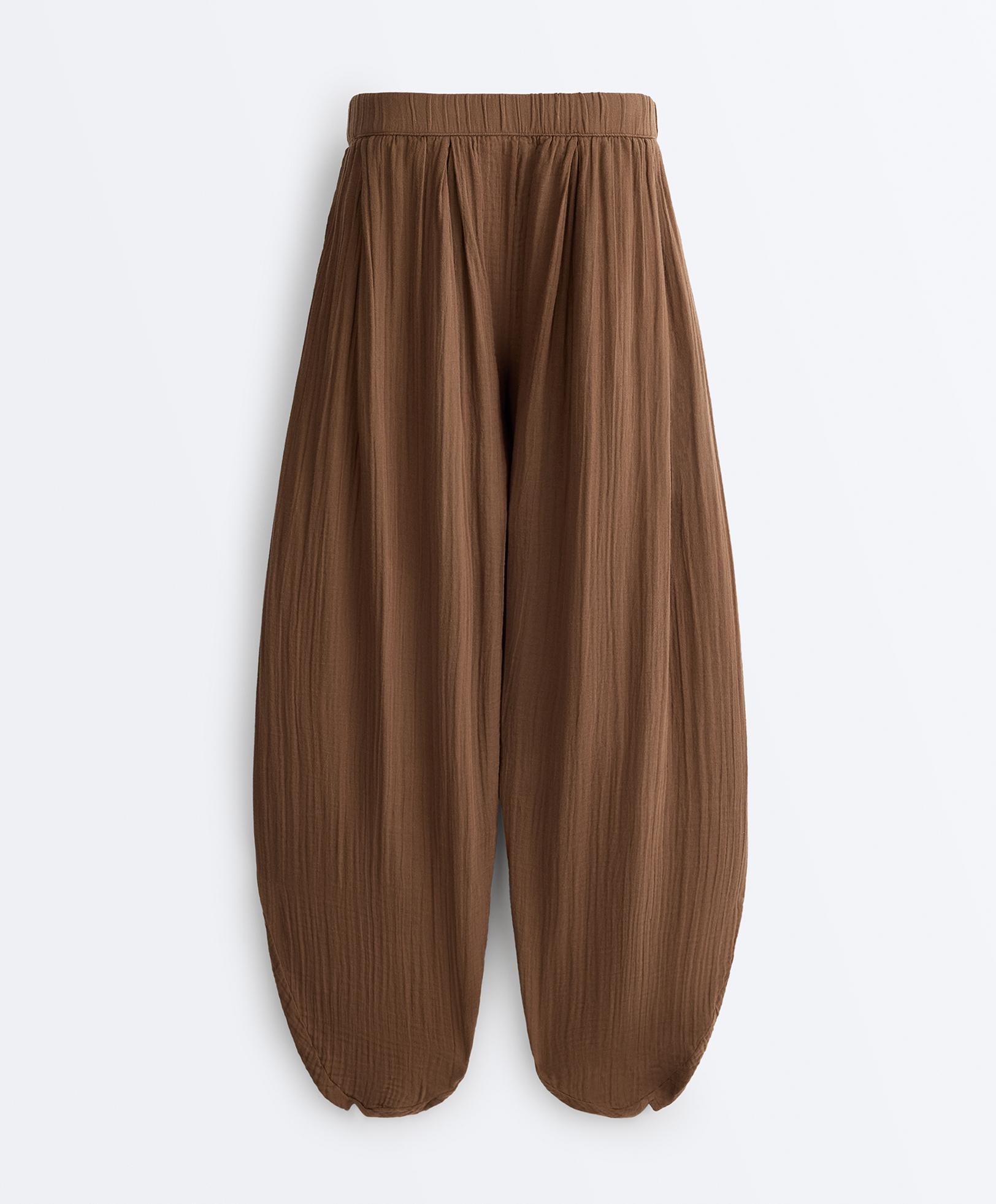 100% cotton muslin balloon trousers — TAN