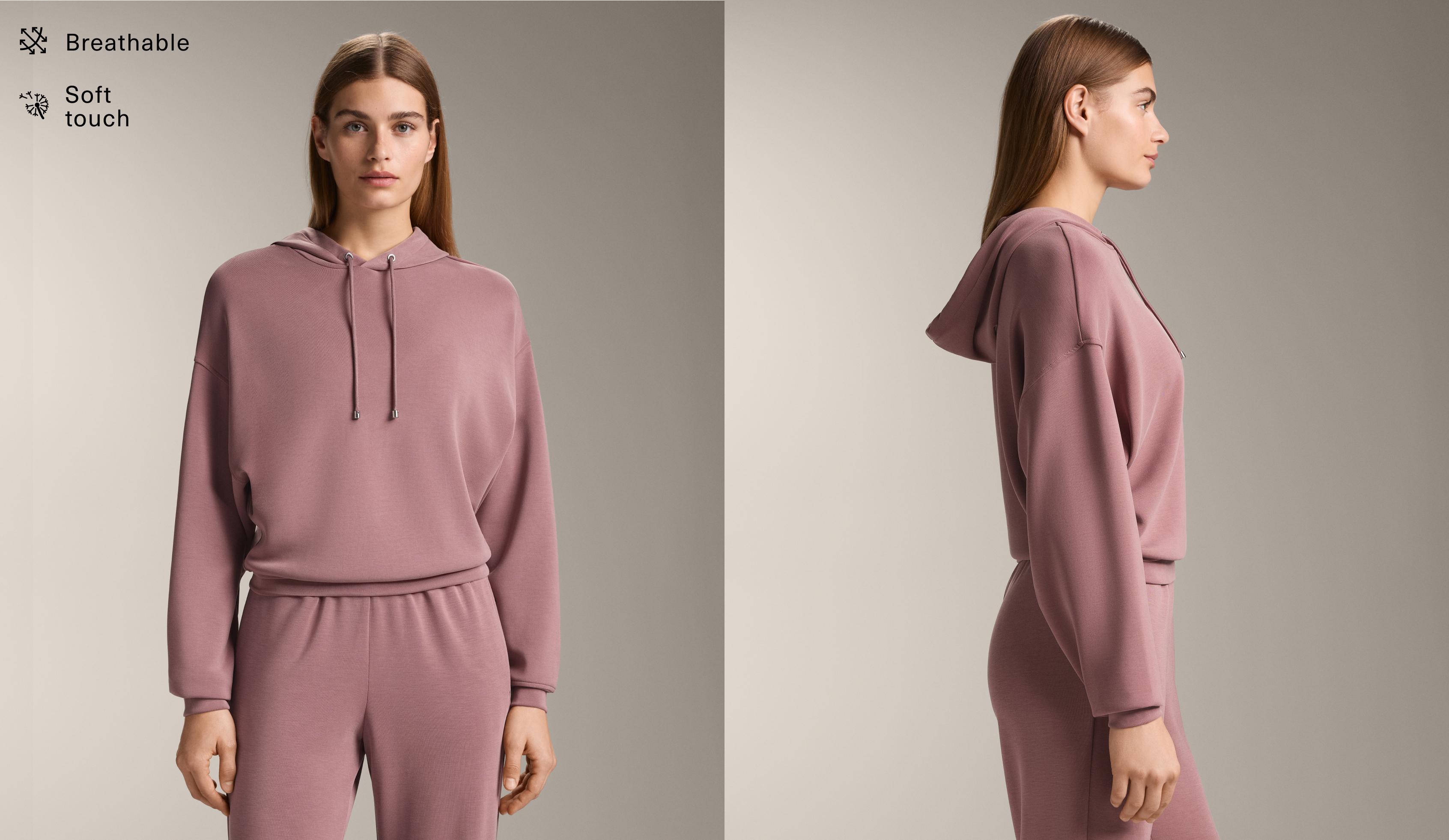 Boxy hooded sweatshirt with modal — PINK-MAUVE