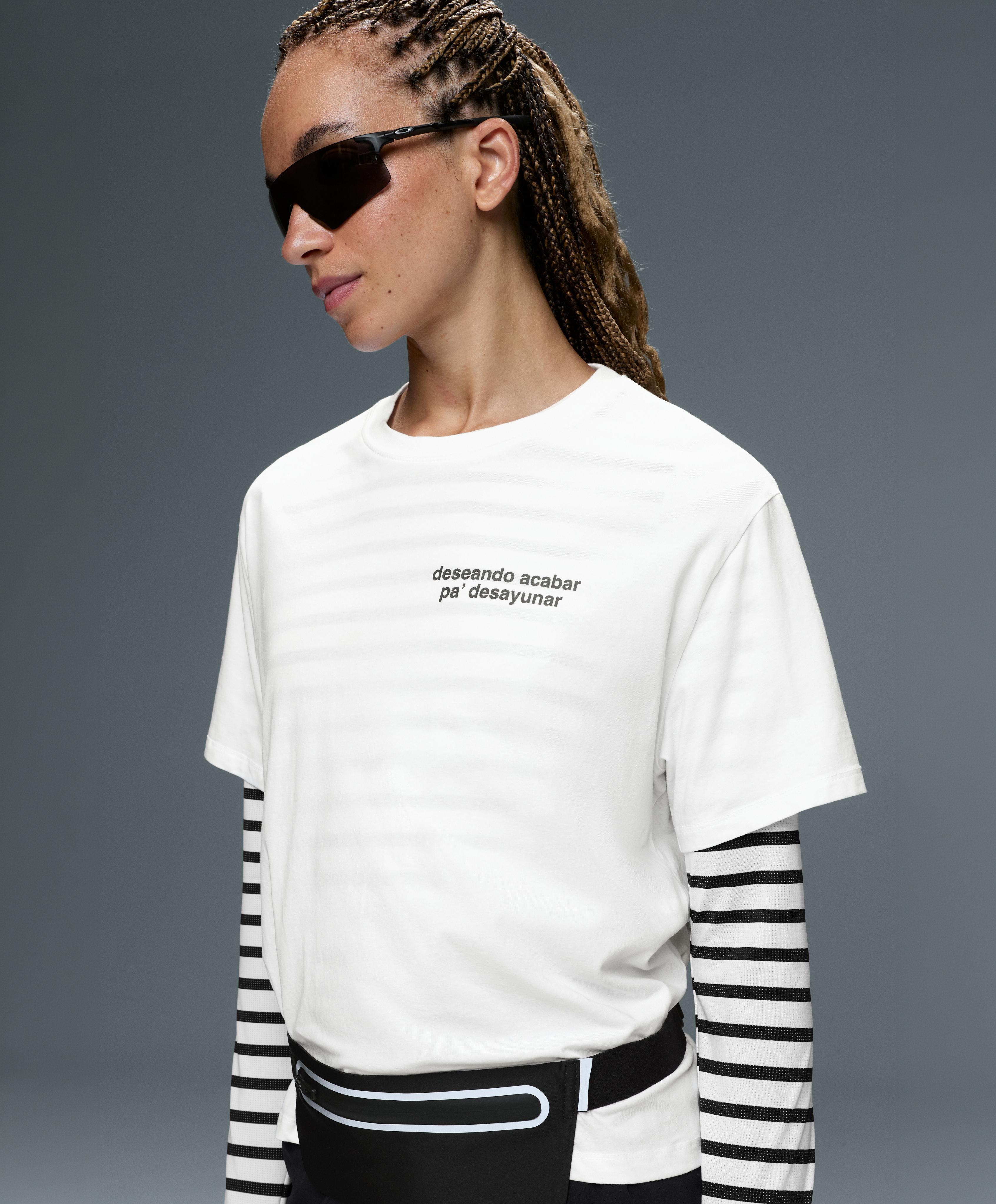 Boxy cotton blend T-shirt with slogan — WHITE