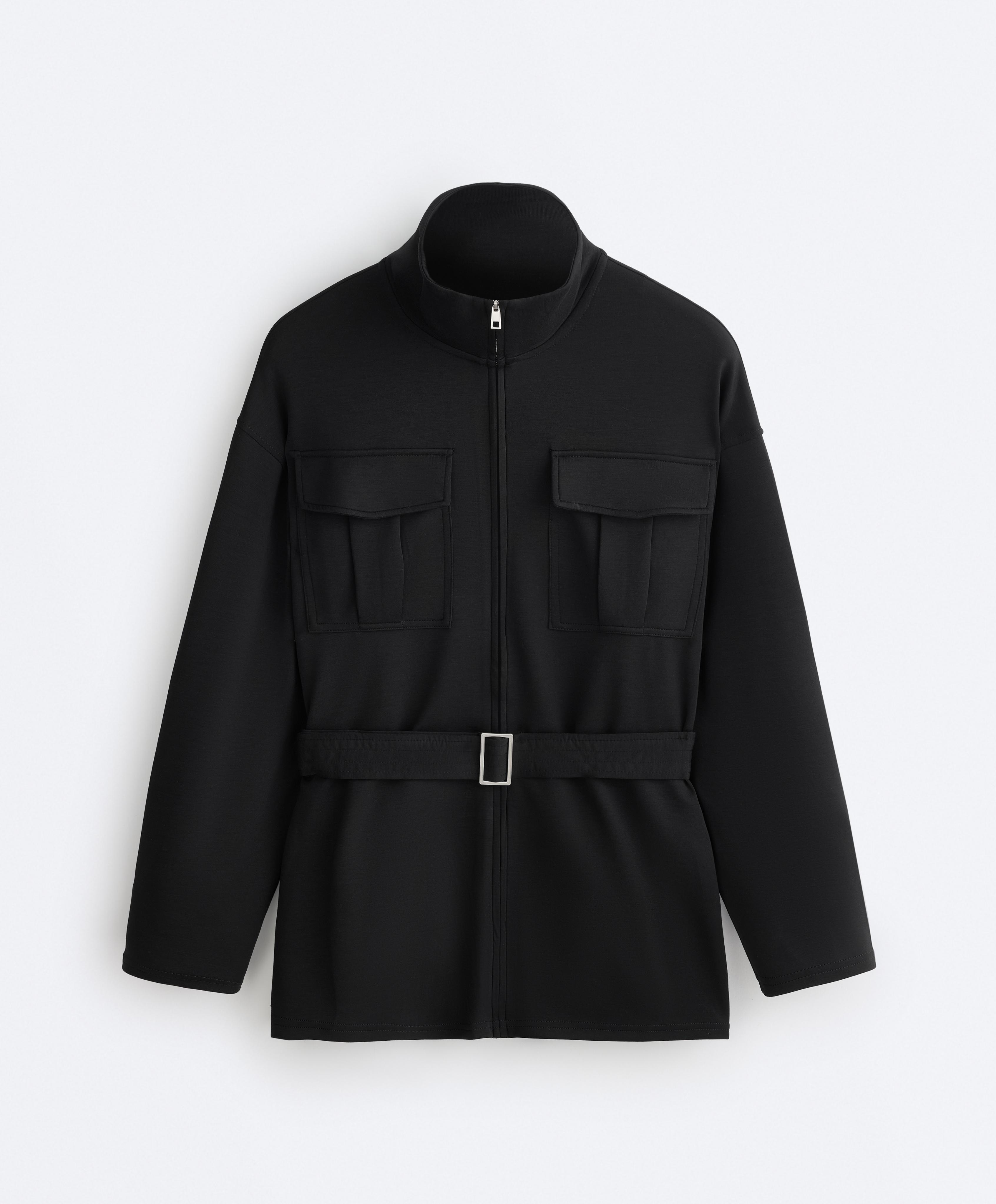 Long soft-touch jacket with modal and belt - Sale