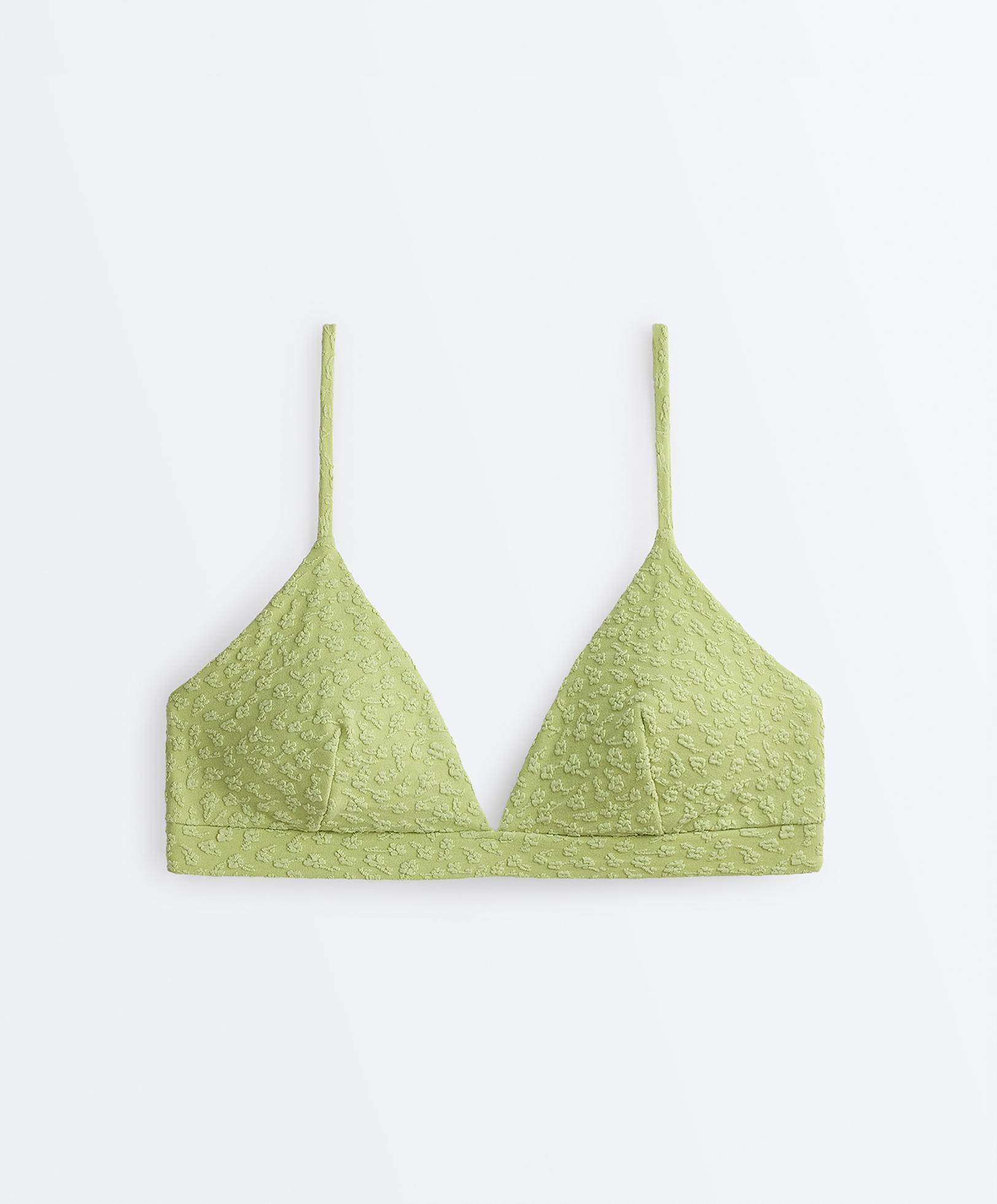Floral jacquard triangle bikini top — APPLE GREEN