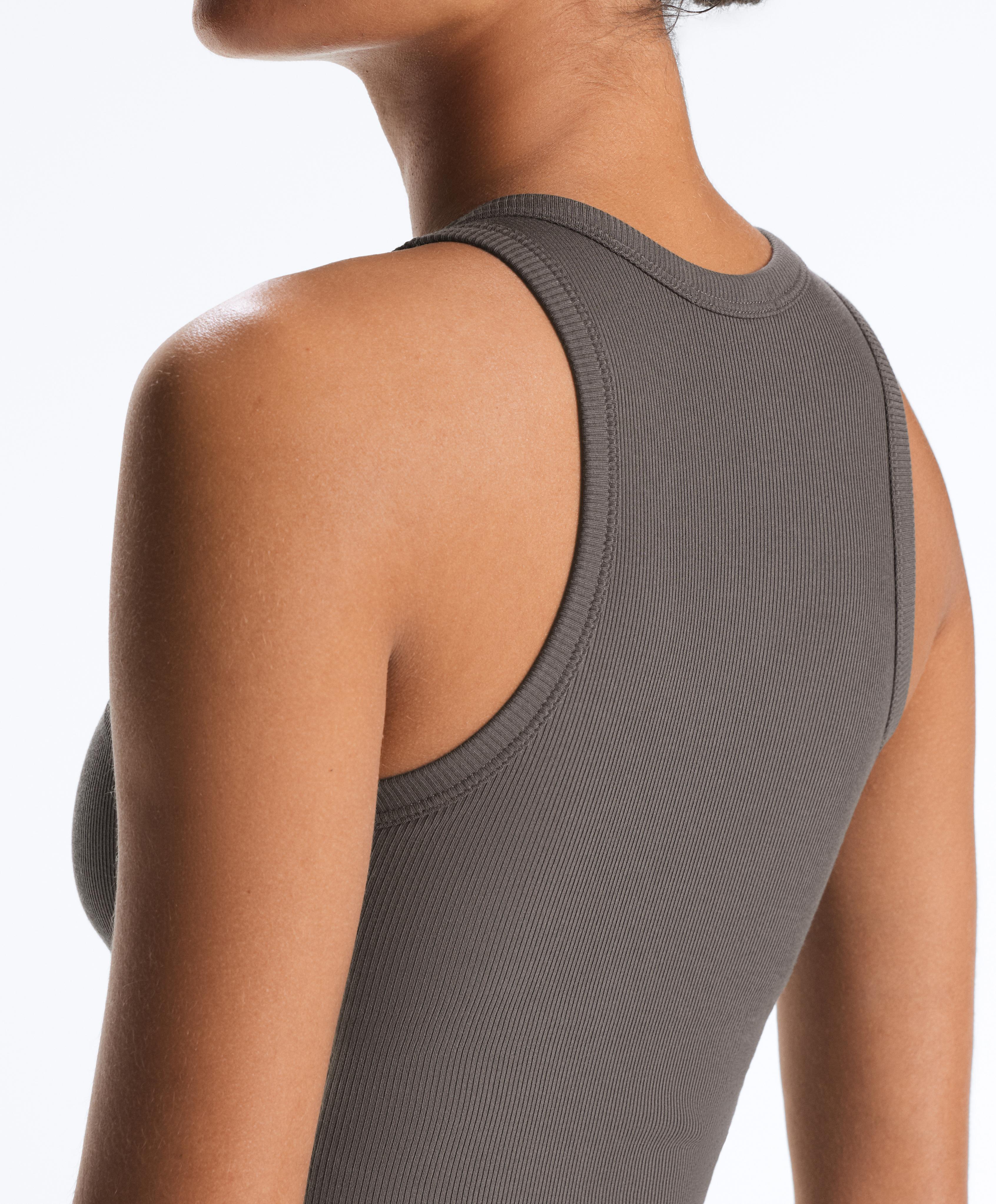 Rib modal blend long tank top — CHARCOAL