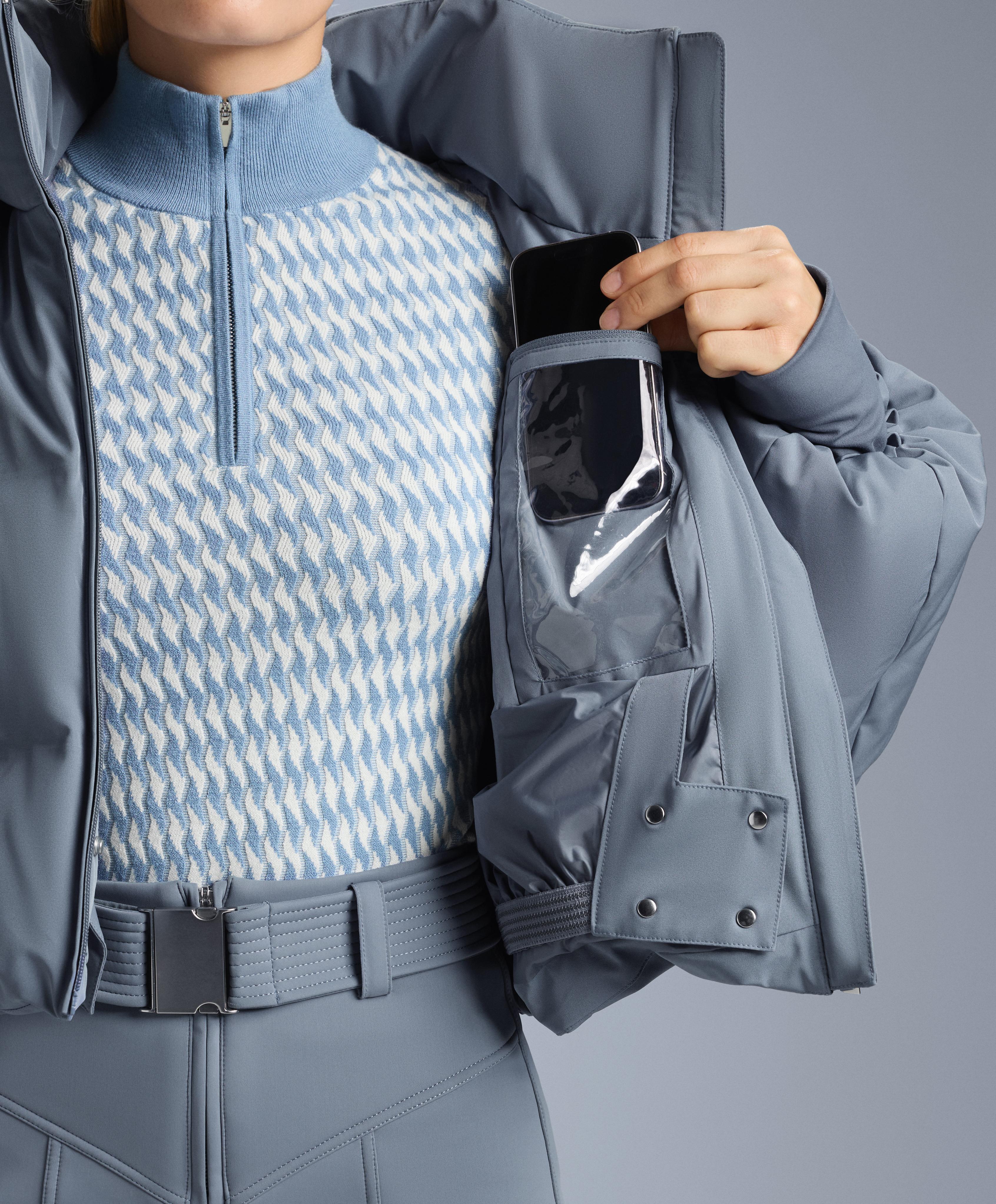 Lightweight 80% down and 20% MINARDI PIUME SKI water-resistant short jacket — GREY-BLUE