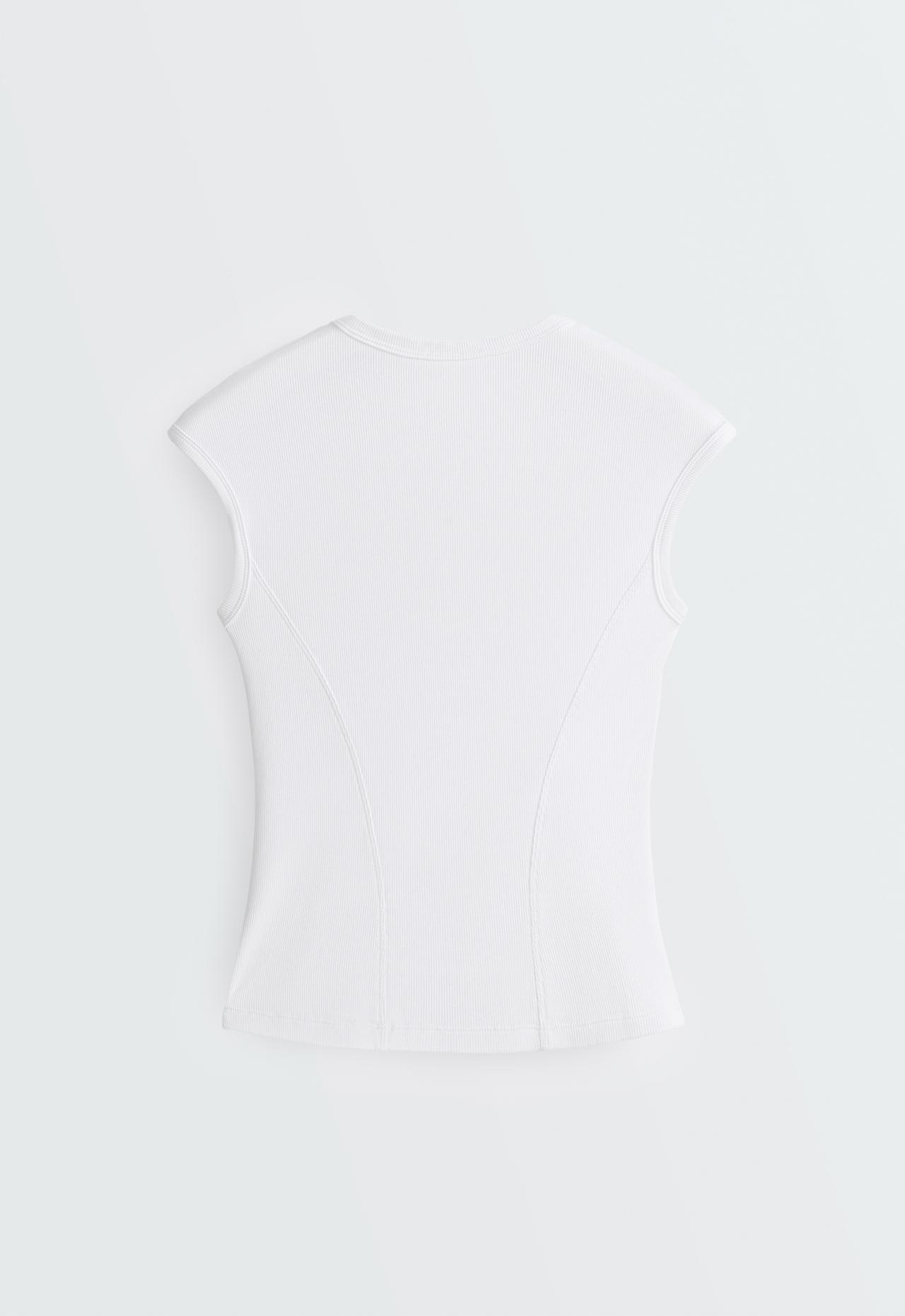 Short-sleeved rib top with cotton and modal — WHITE