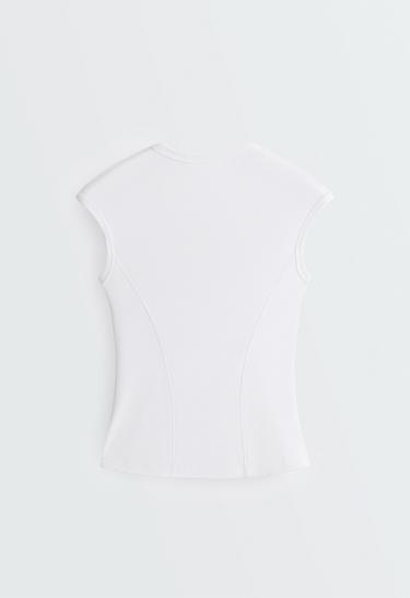 Short-sleeved rib top with cotton and modal — WHITE  6