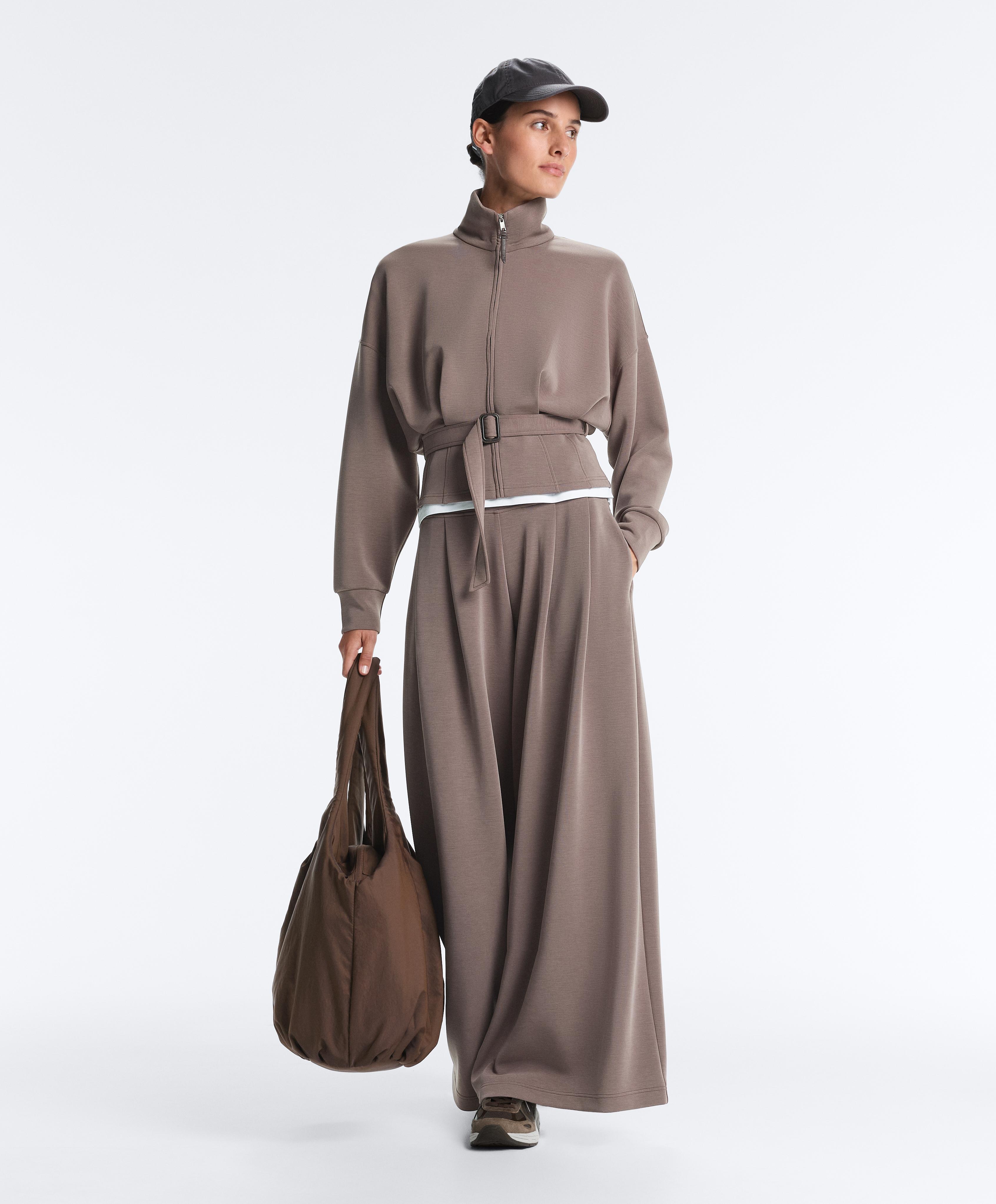 Soft-touch corset belt jacket with modal — TAUPE-GREY