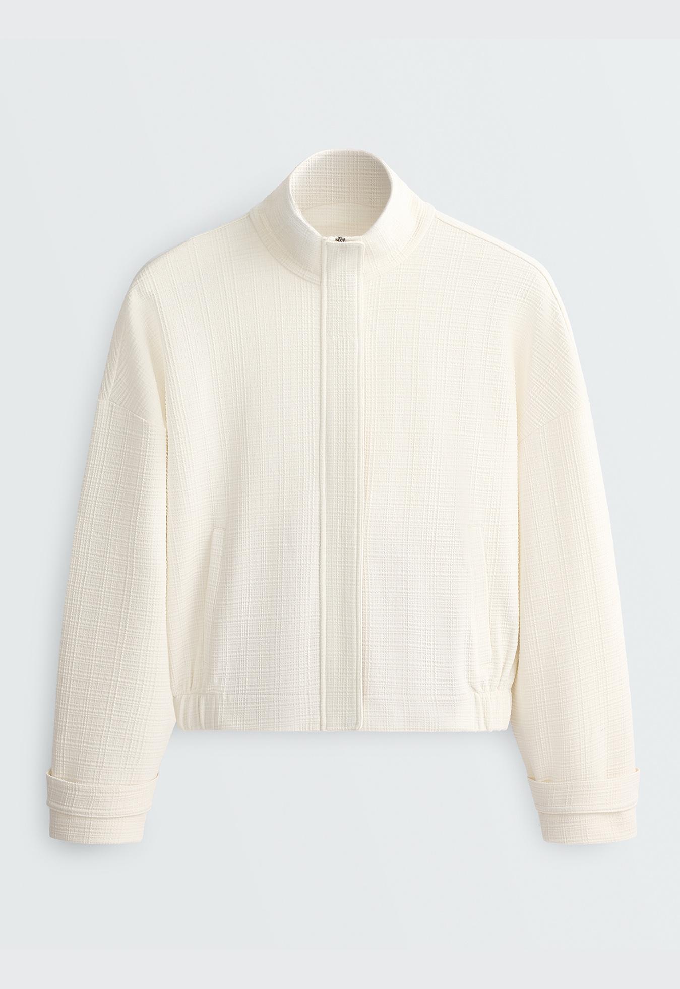 Cotton stripe texture cropped jacket — PALE ECRU