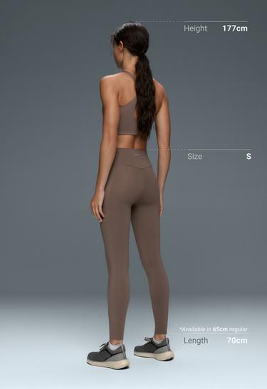 Ankle-length High rise Compressive leggings with Pocket — TAUPE                    5