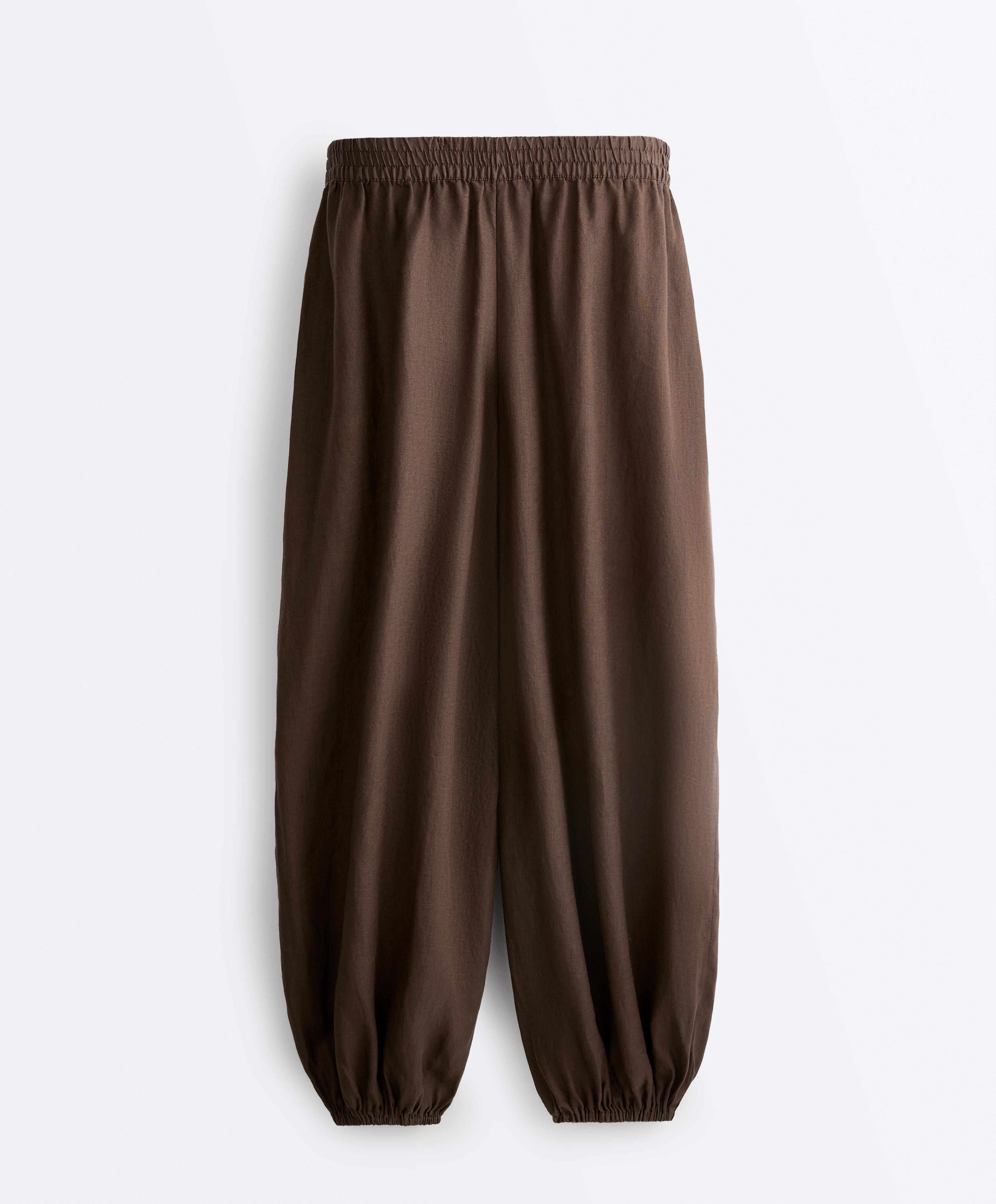 100% linen bloomer trousers — DARK BROWN