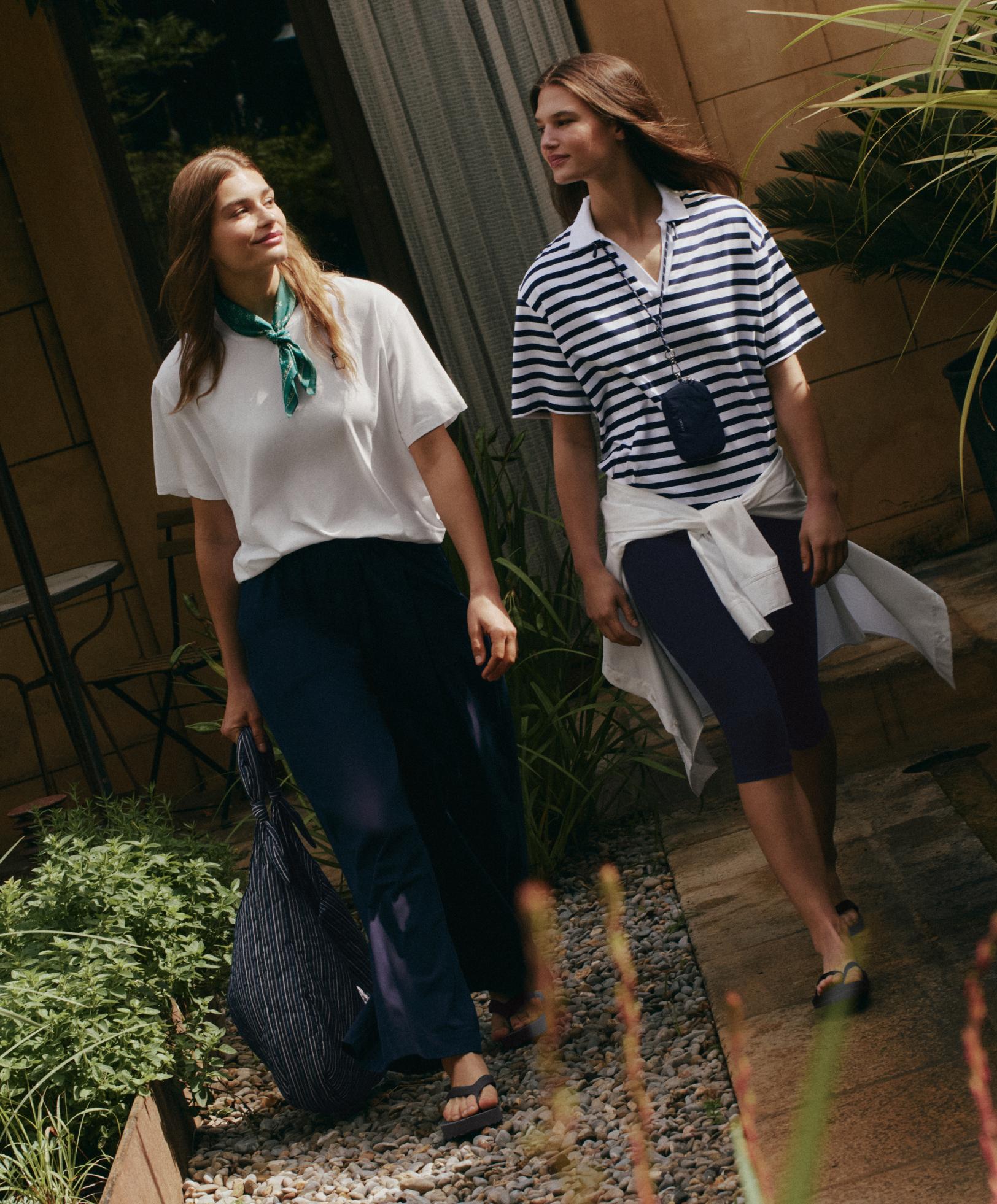 100% cotton poplin wide-leg trousers — NAVY BLUE