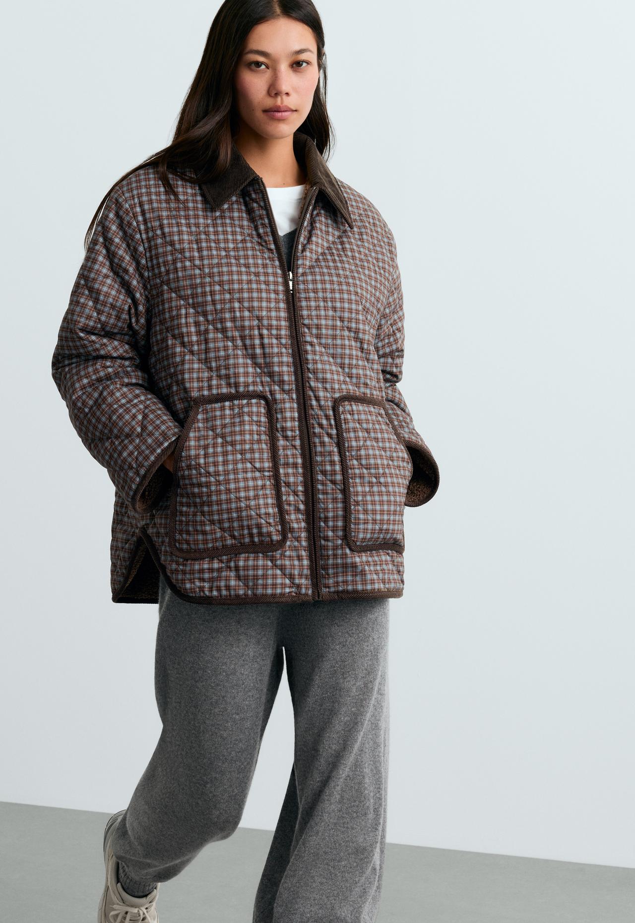 FELLEX® AEROGEL checked midi padded jacket — DARK INDIGO